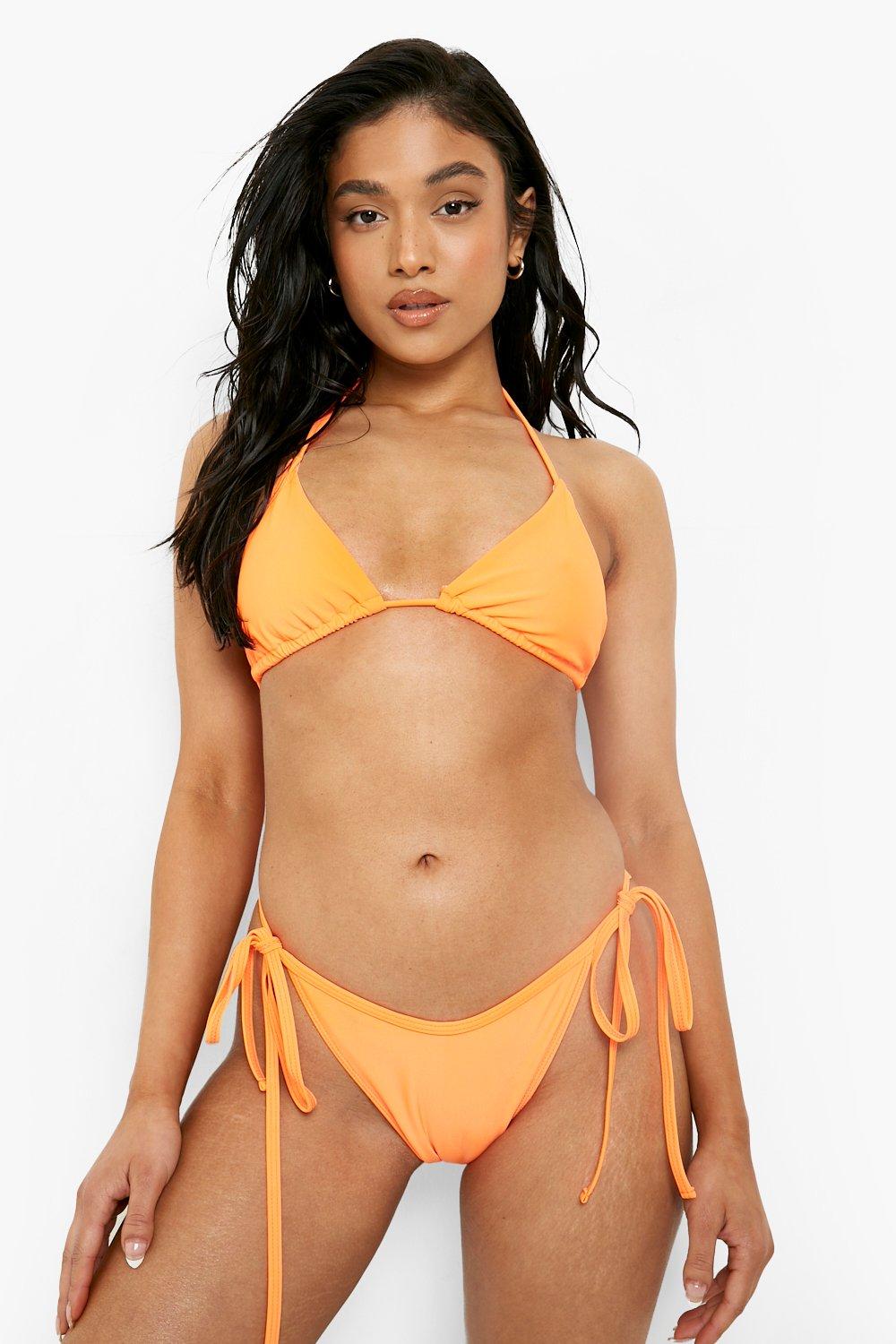 Boohoo Petite Bikini Top Met Hals Strik, Orange