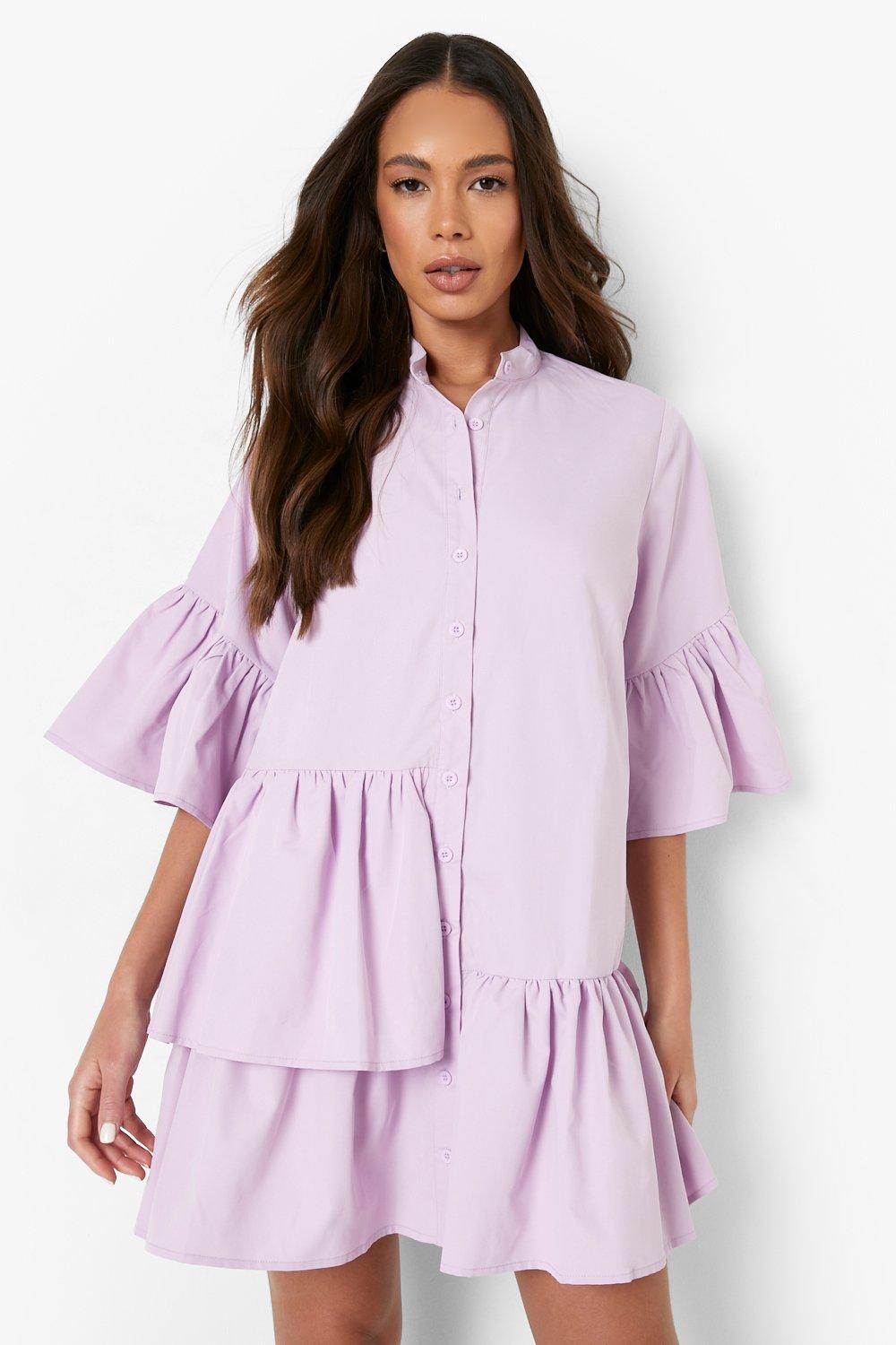 Womens Ruffle Detail Shirt Smock Dress - Purple - 12, Purple