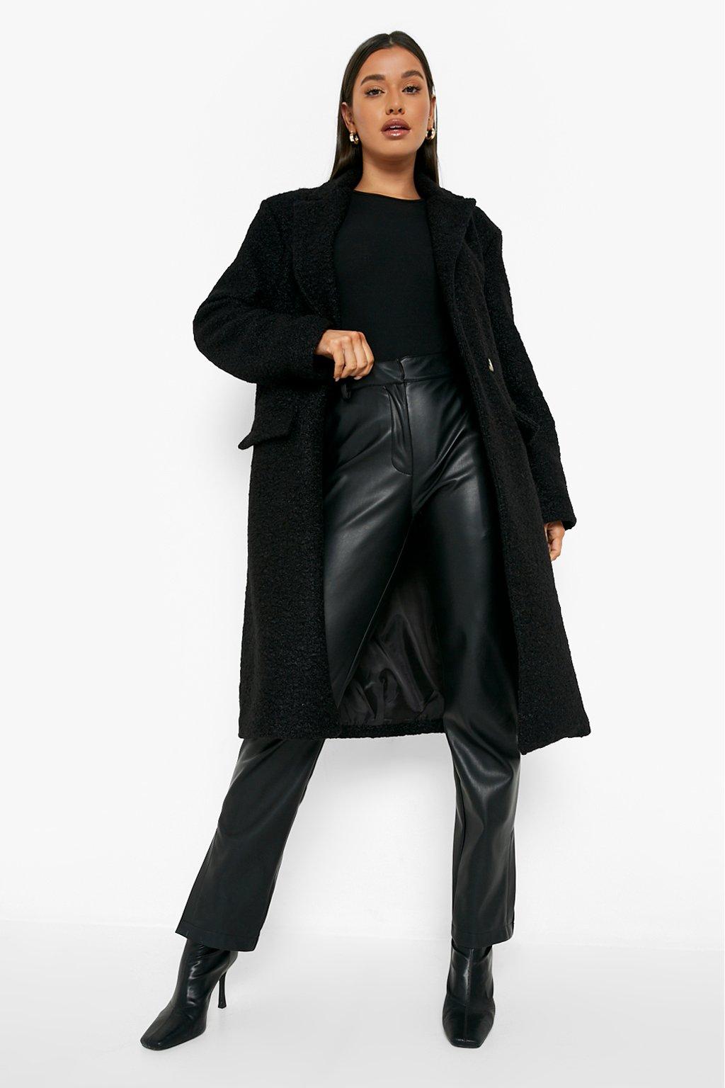 Womens Textured Wool Look Coat - Black - 16, Black