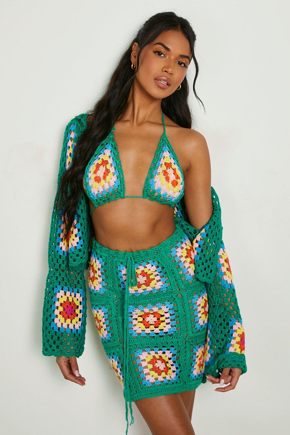 Womens Premium Crochet Mini Skirt - Green - S, Green