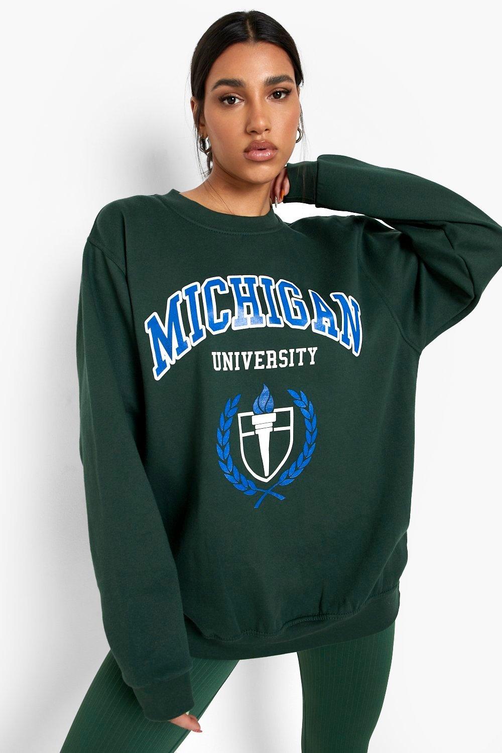 Womens Oversized Michigan Printed Jumper - Green - M, Green