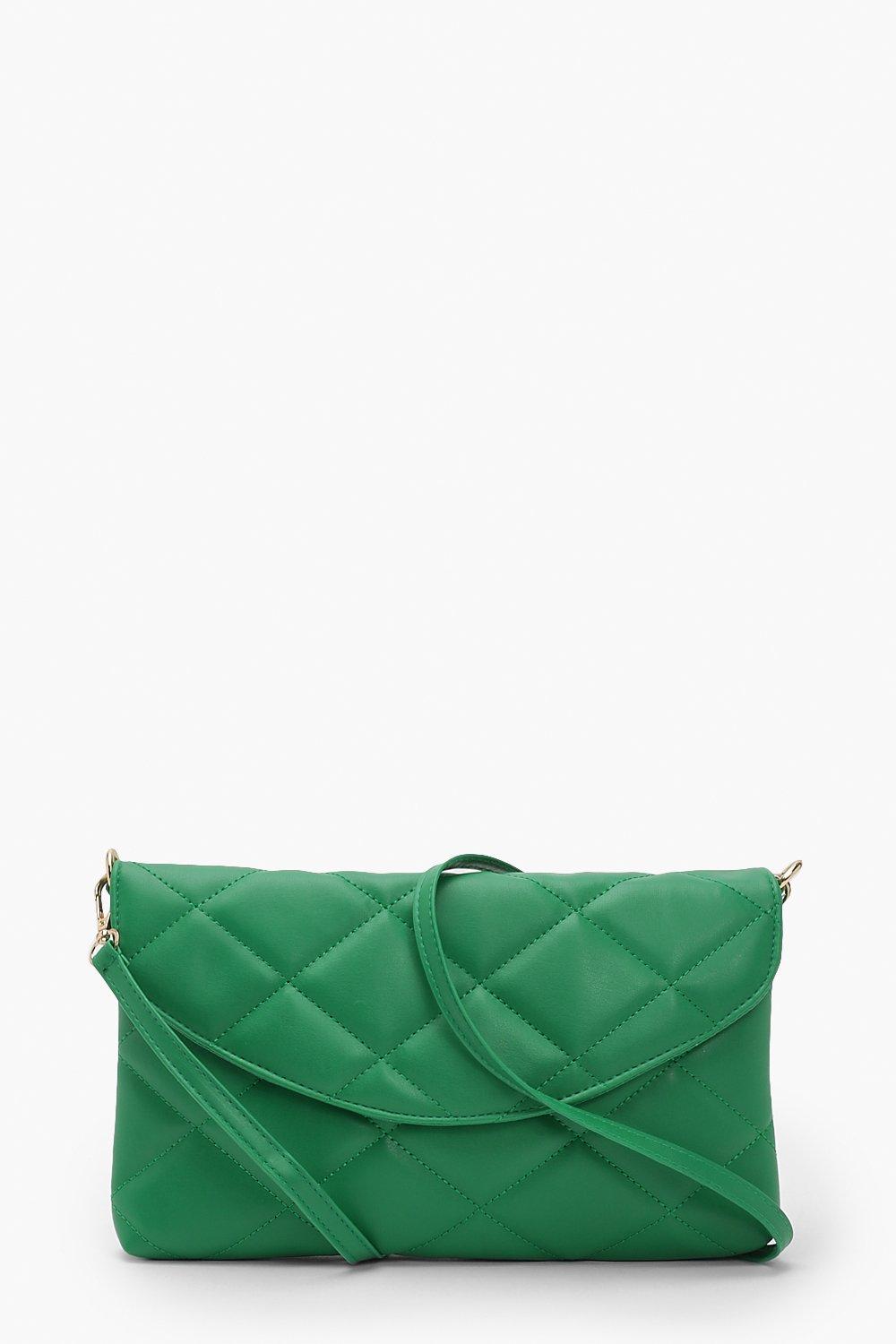 Womens Quilted Clutch Bag - Green - One Size, Green