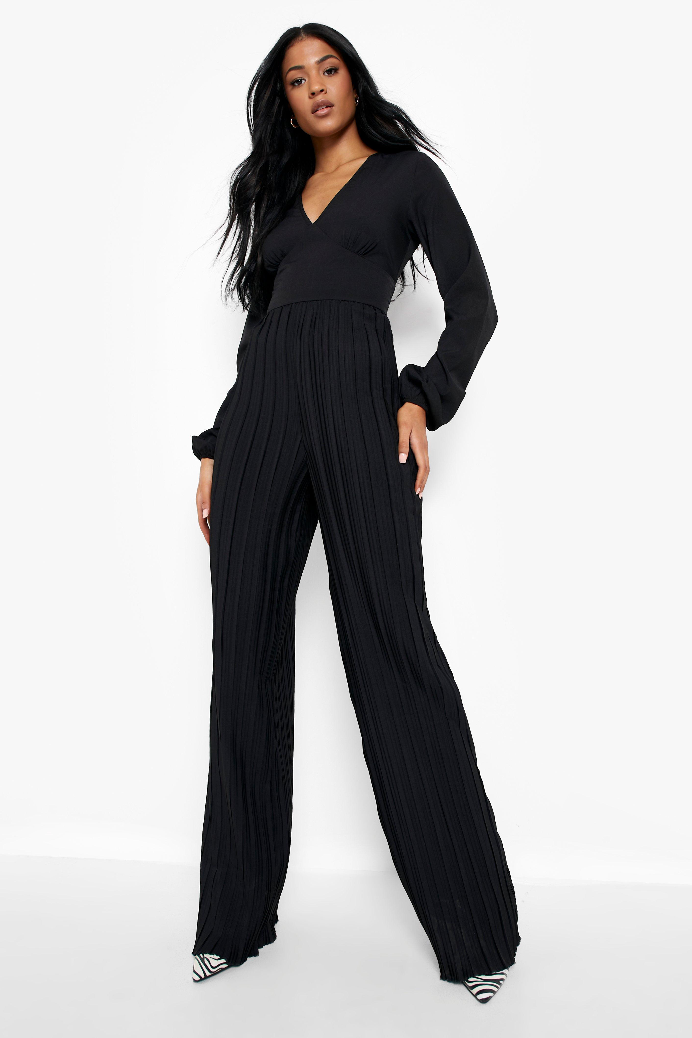 Boohoo Tall Geplooide Wide Leg Gelegenheids Jumpsuit, Black