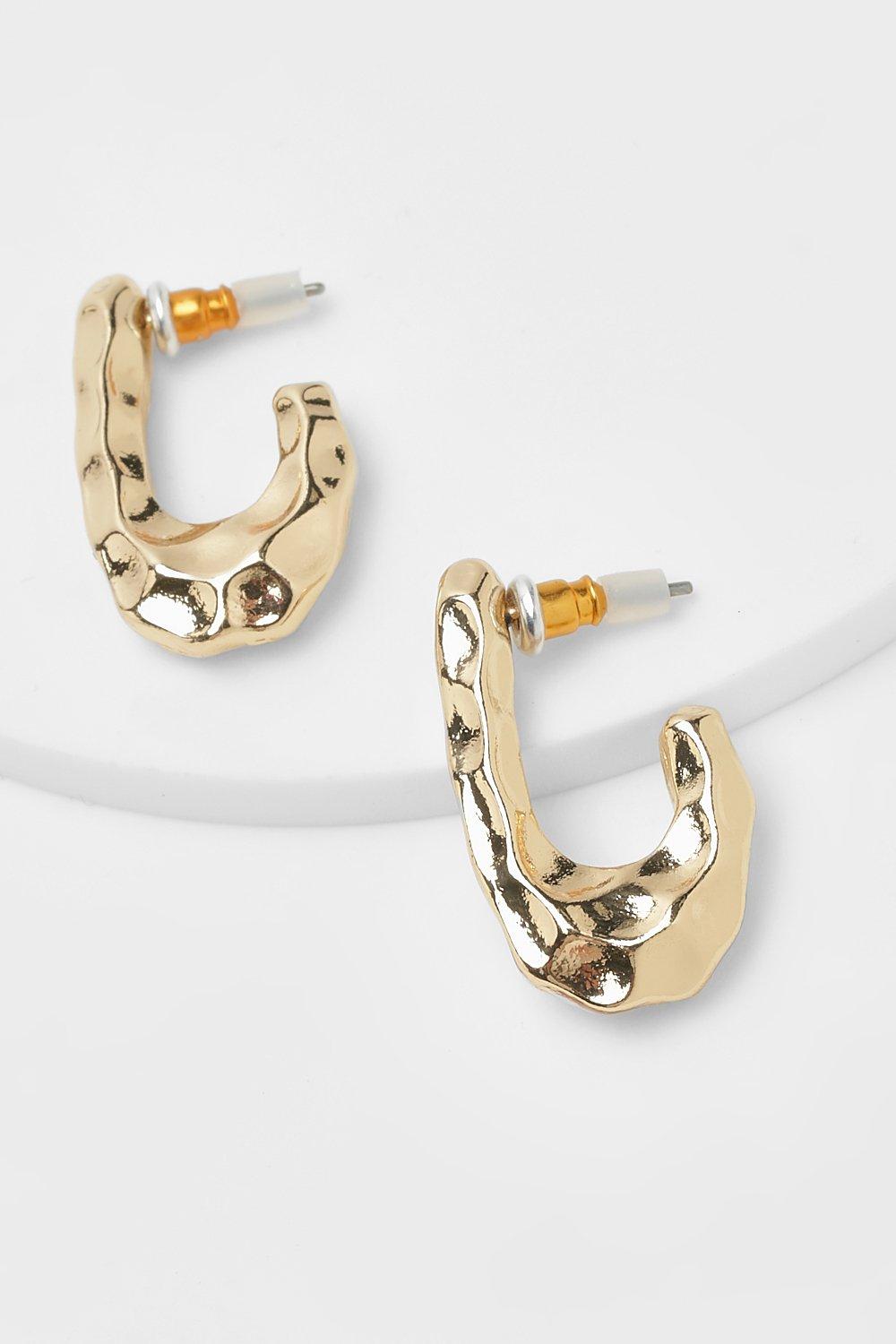 Boucles D'Oreilles Géométriques Effet Martelé - Jaune Or - One Size, Jaune Or