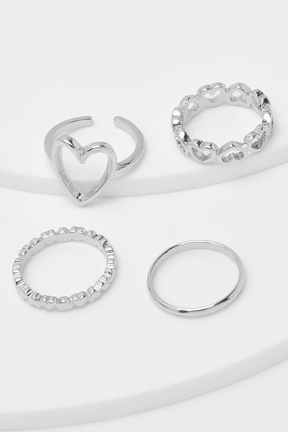 Womens Silver Triple Heart Assorted 3 Pack Ring Set - Grey - One Size, Grey