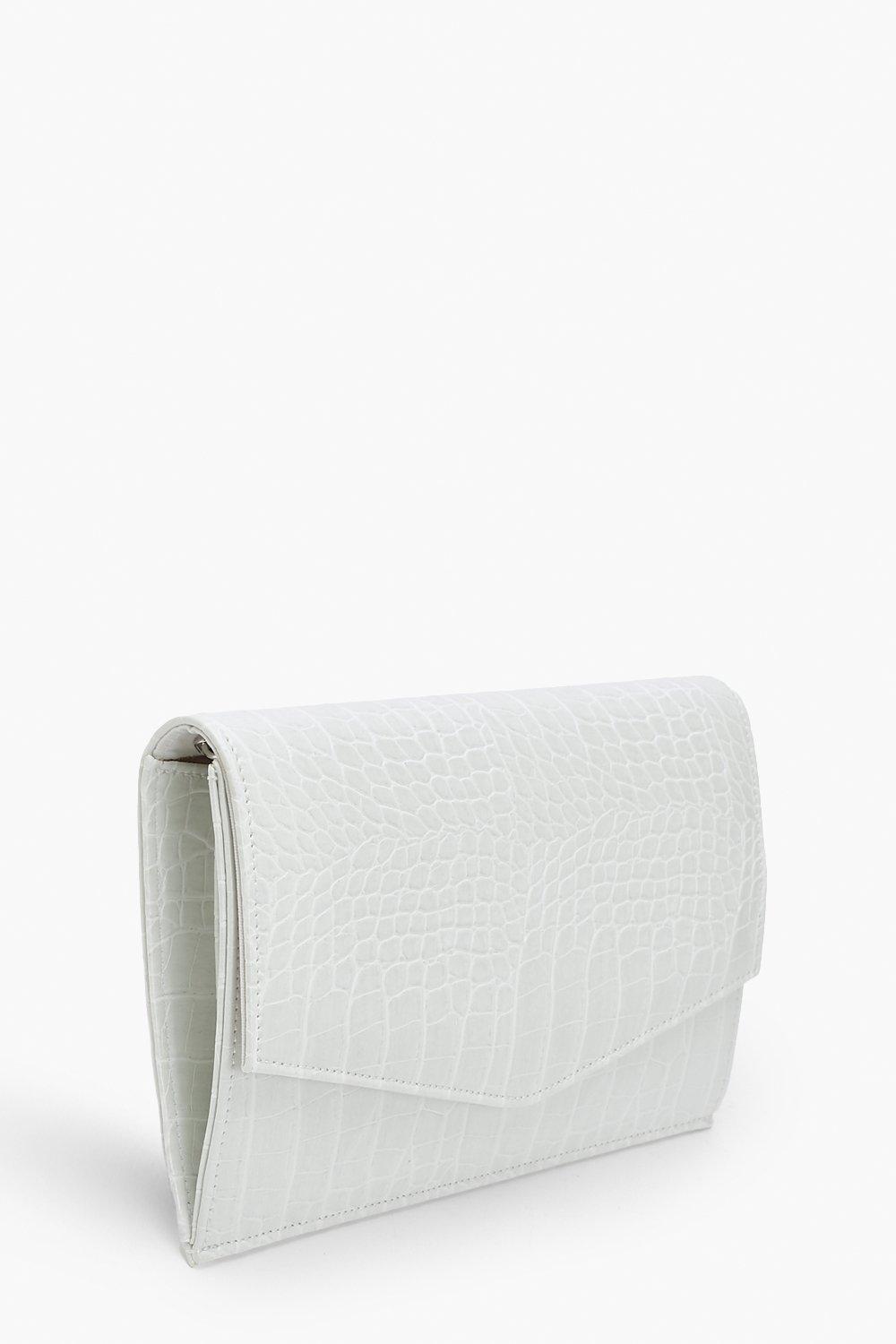 Womens Croc Envelope Mini Clutch Bag - White - One Size, White