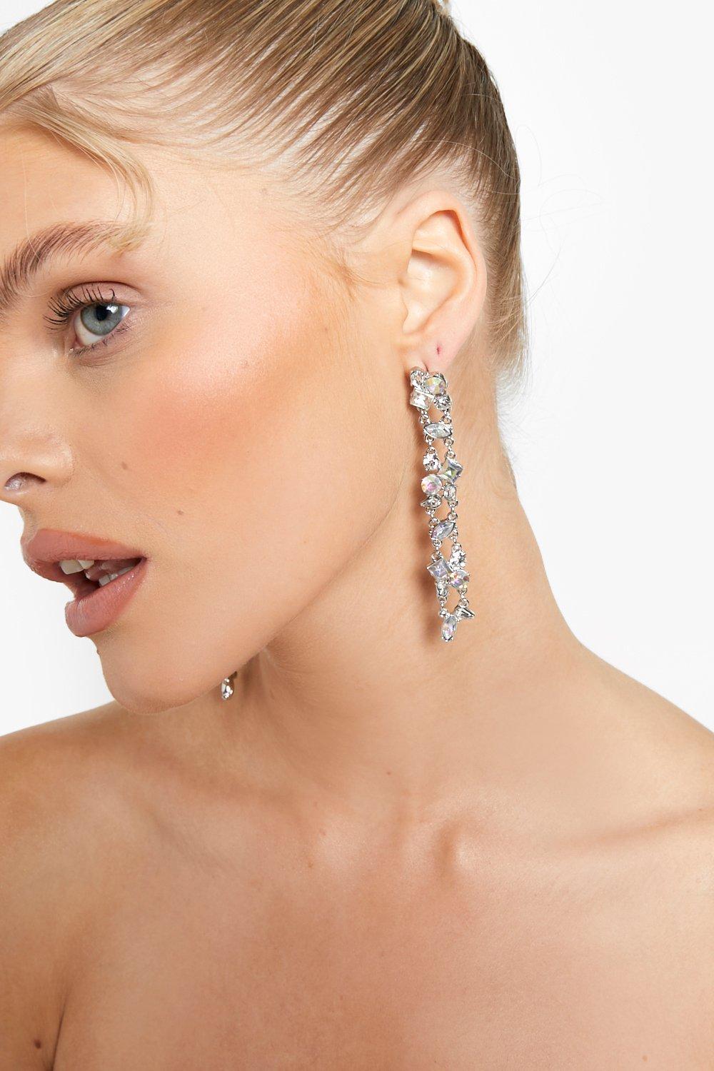 Boucles D'Oreilles Pendantes Strassées - Gris - Argent - One Size, Gris - Argent