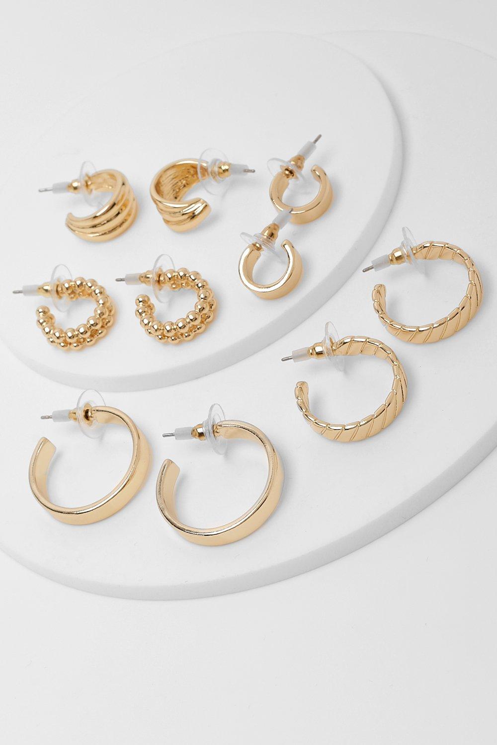 Womens Gold Mixed Textured 5 Pack Hoop Earrings Set - One Size, Gold