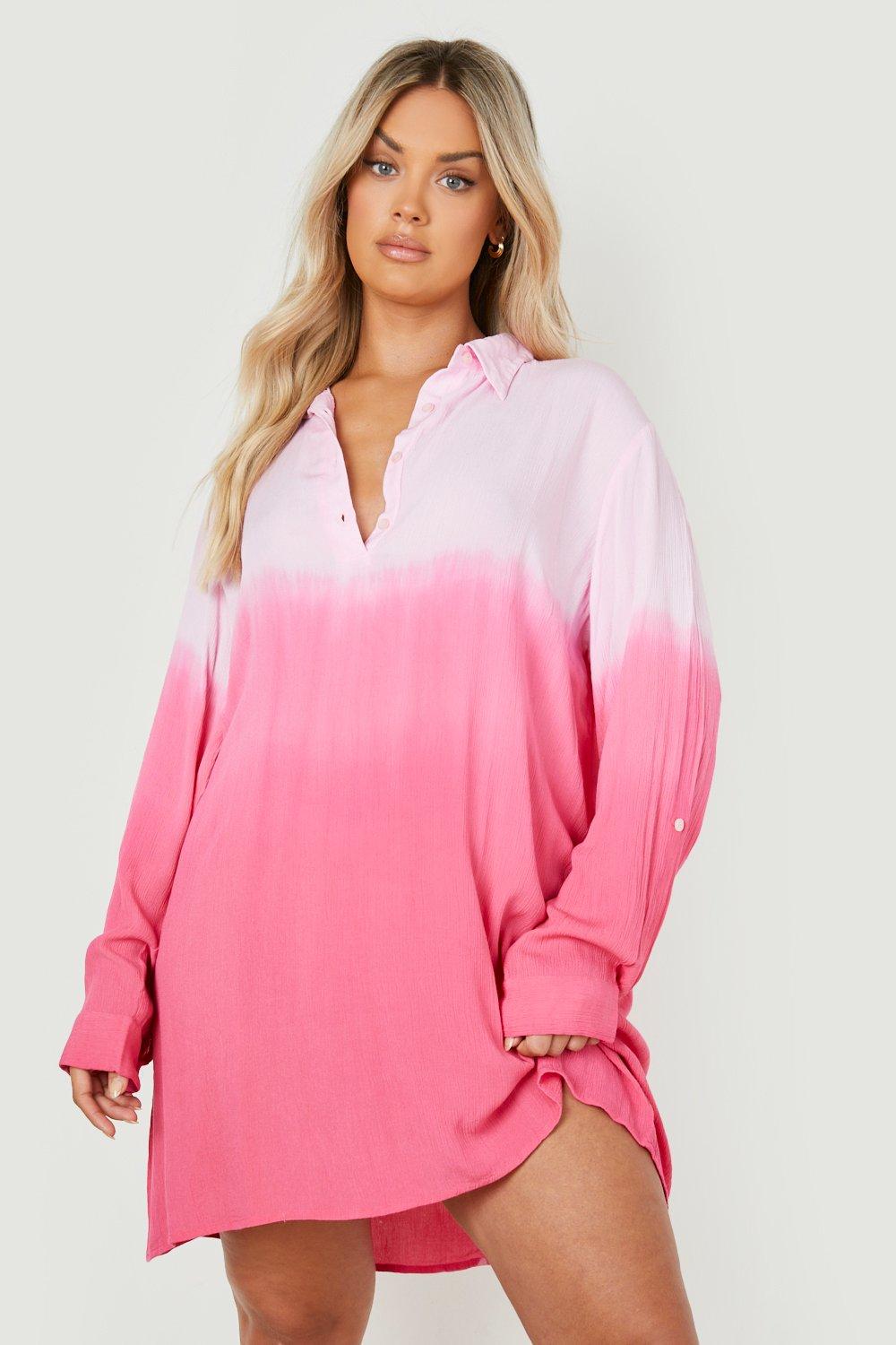 Image of Camicia da mare Plus Size sfumata effetto crespo, Pink