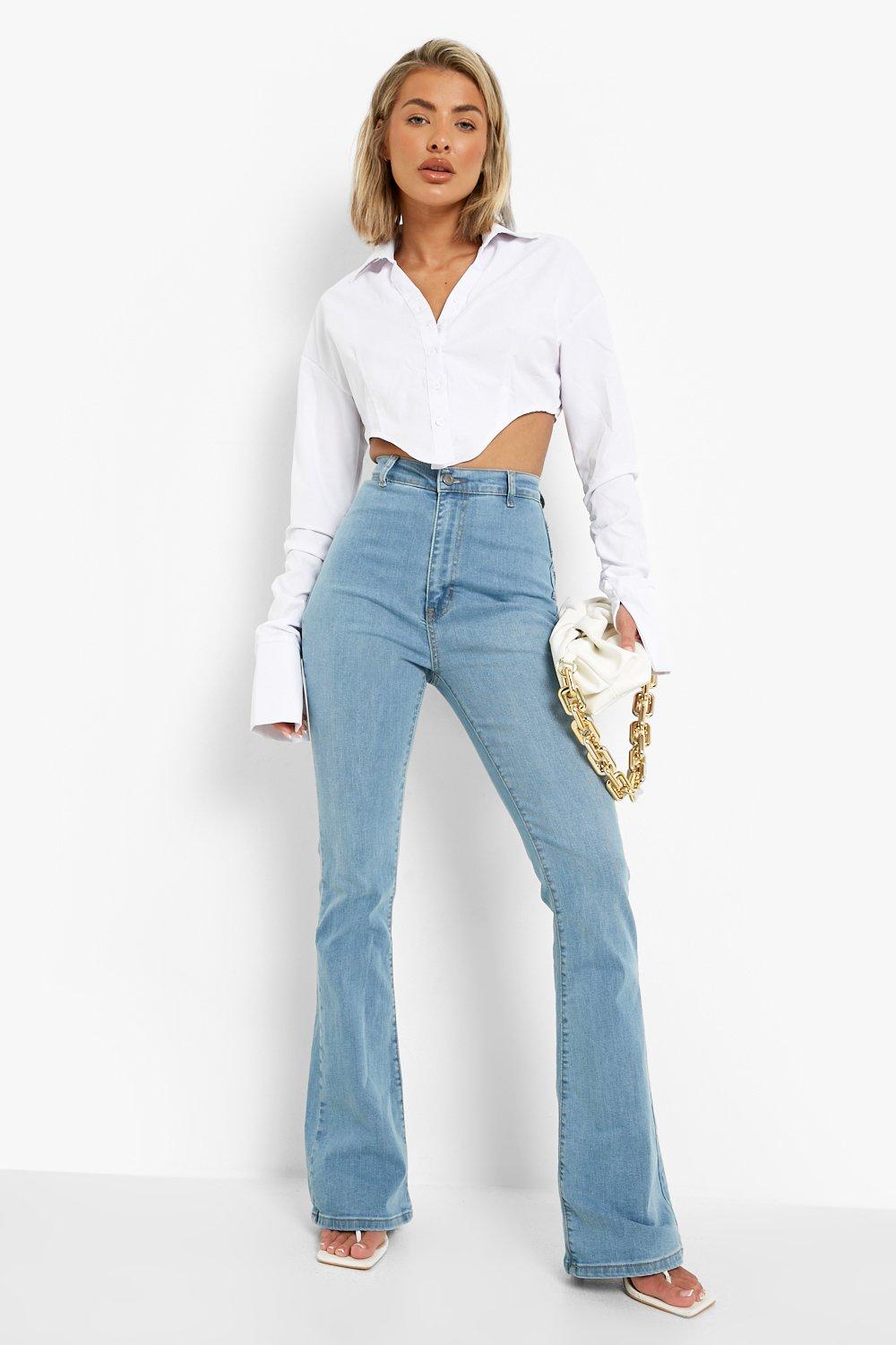 Womens Butt Shaper High Rise Skinny Flared Jeans - White - 14, White