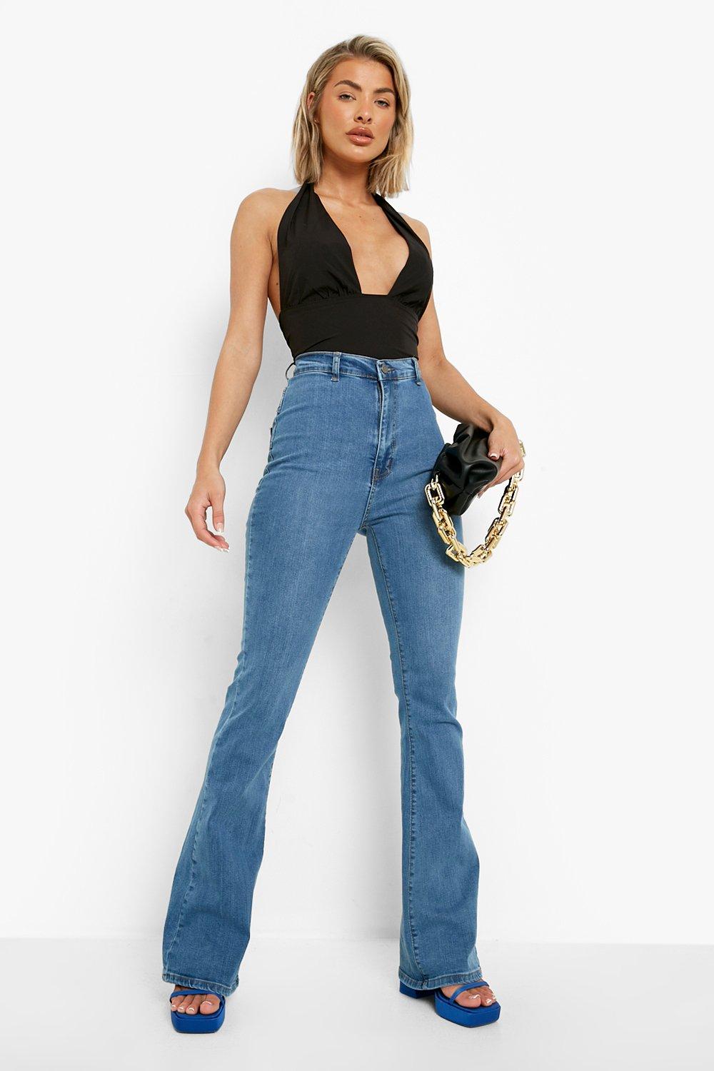 Image of Jeans a zampa Skinny Fit a vita alta modellanti sul retro, Grigio