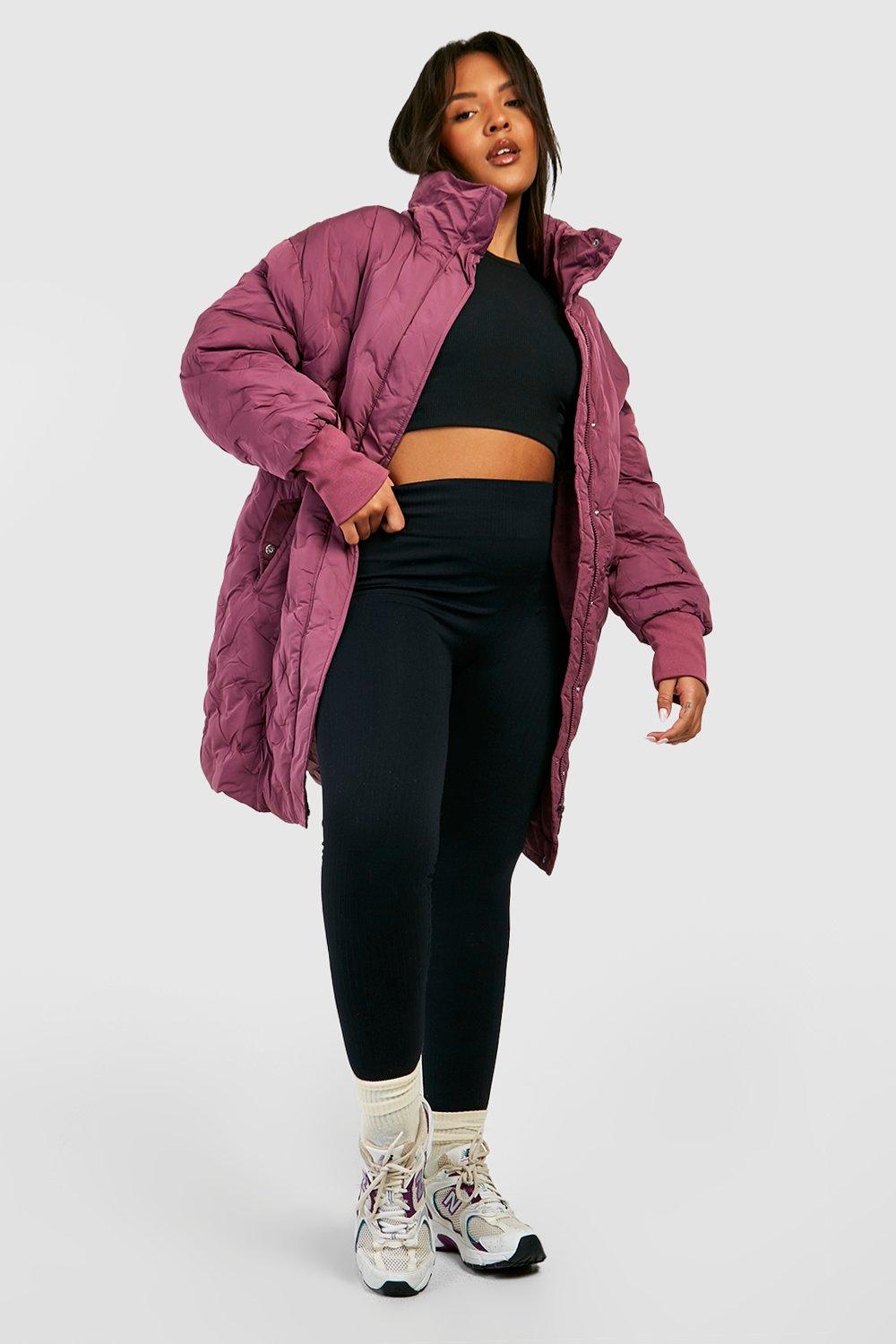 Womens Plus Quilt Detail Puffer Coat - Purple - 28, Purple