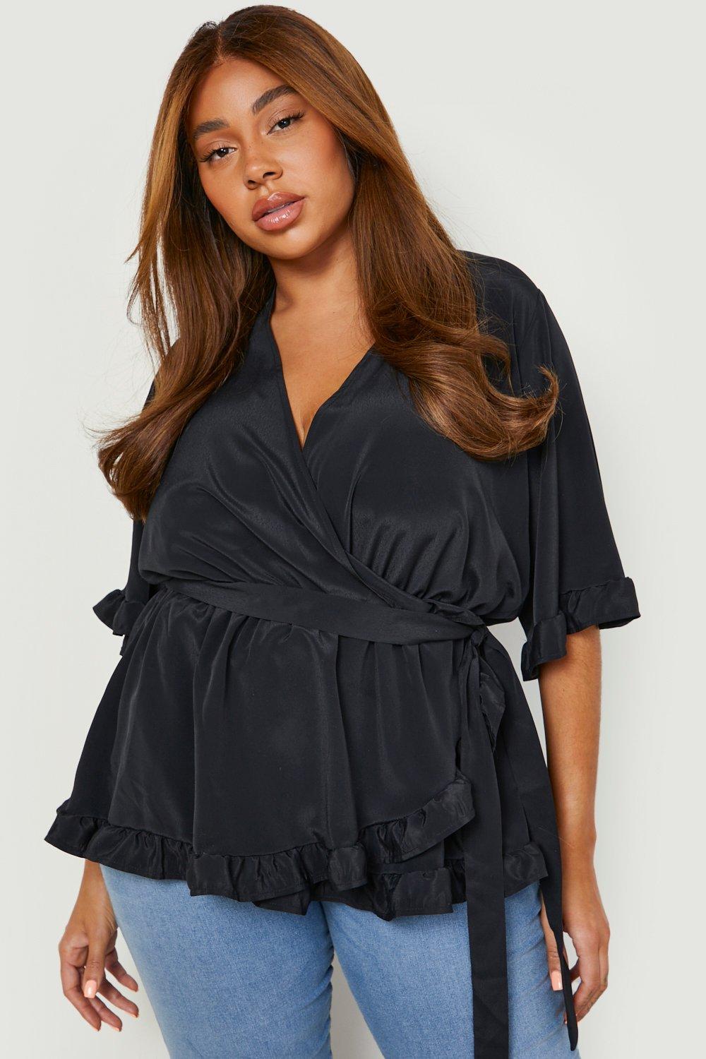 Grande Taille - Top Cache-Cœur Volanté - Noir - 44, Noir
