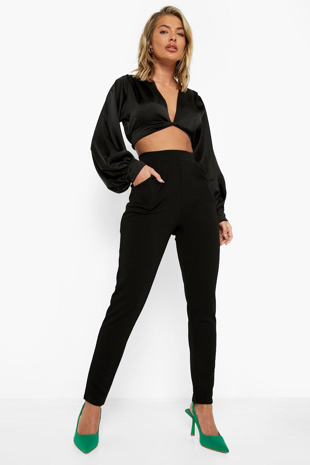 Womens High Waisted Pleat Front Tapered Work Trousers - Black - 6, Black