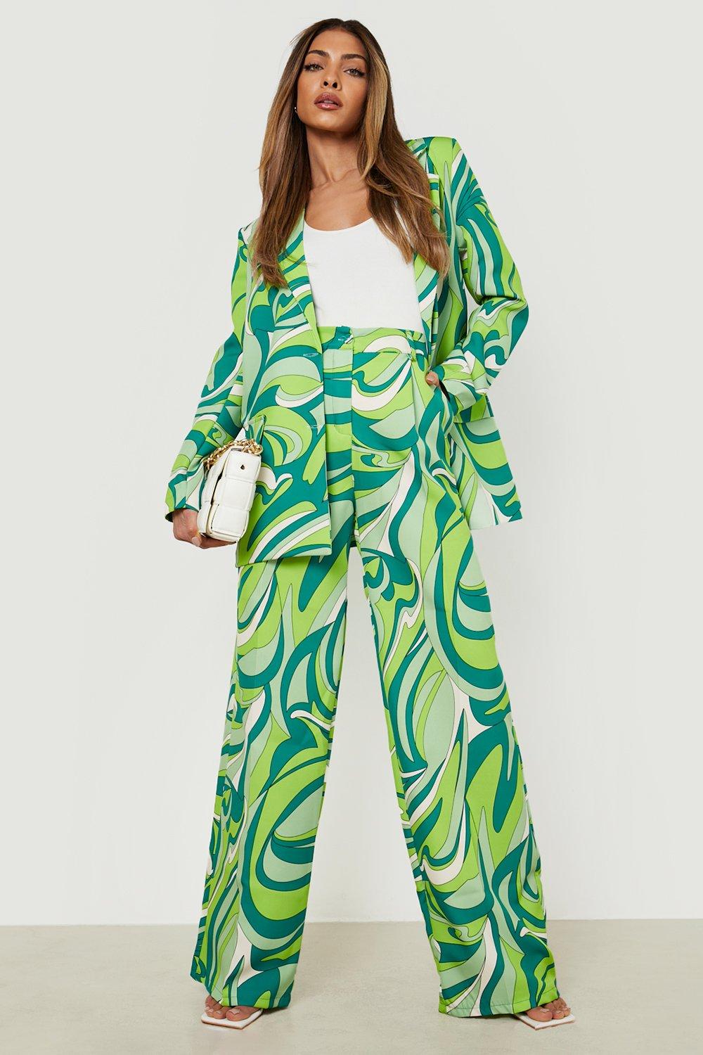 70s Outfits – 70s Style Ideas for Women Womens Abstract Print Wide Leg Pants - Green - 12 $22.00 AT vintagedancer.com
