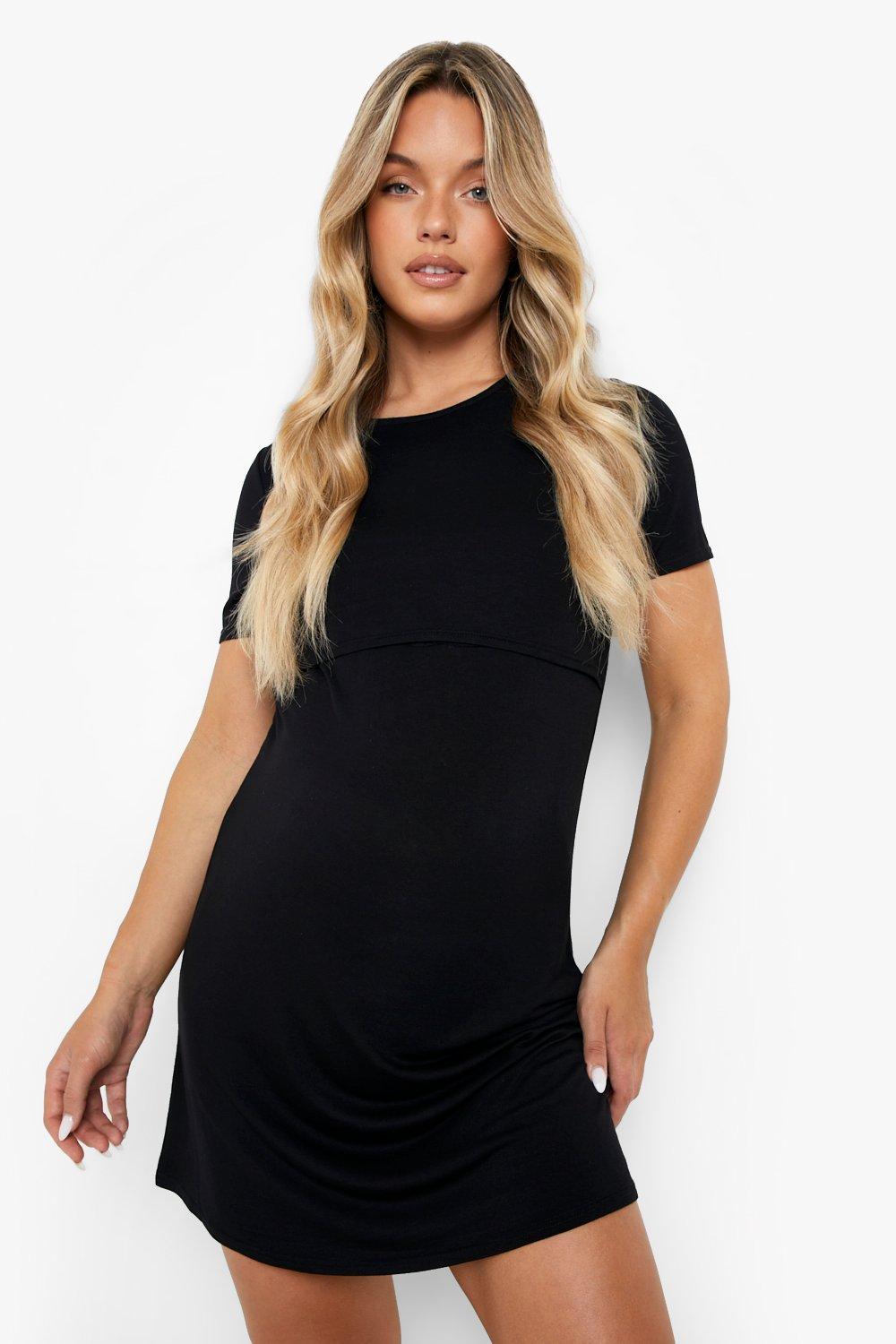 Womens Maternity Nursing T-Shirt Nightie - Black - 14, Black