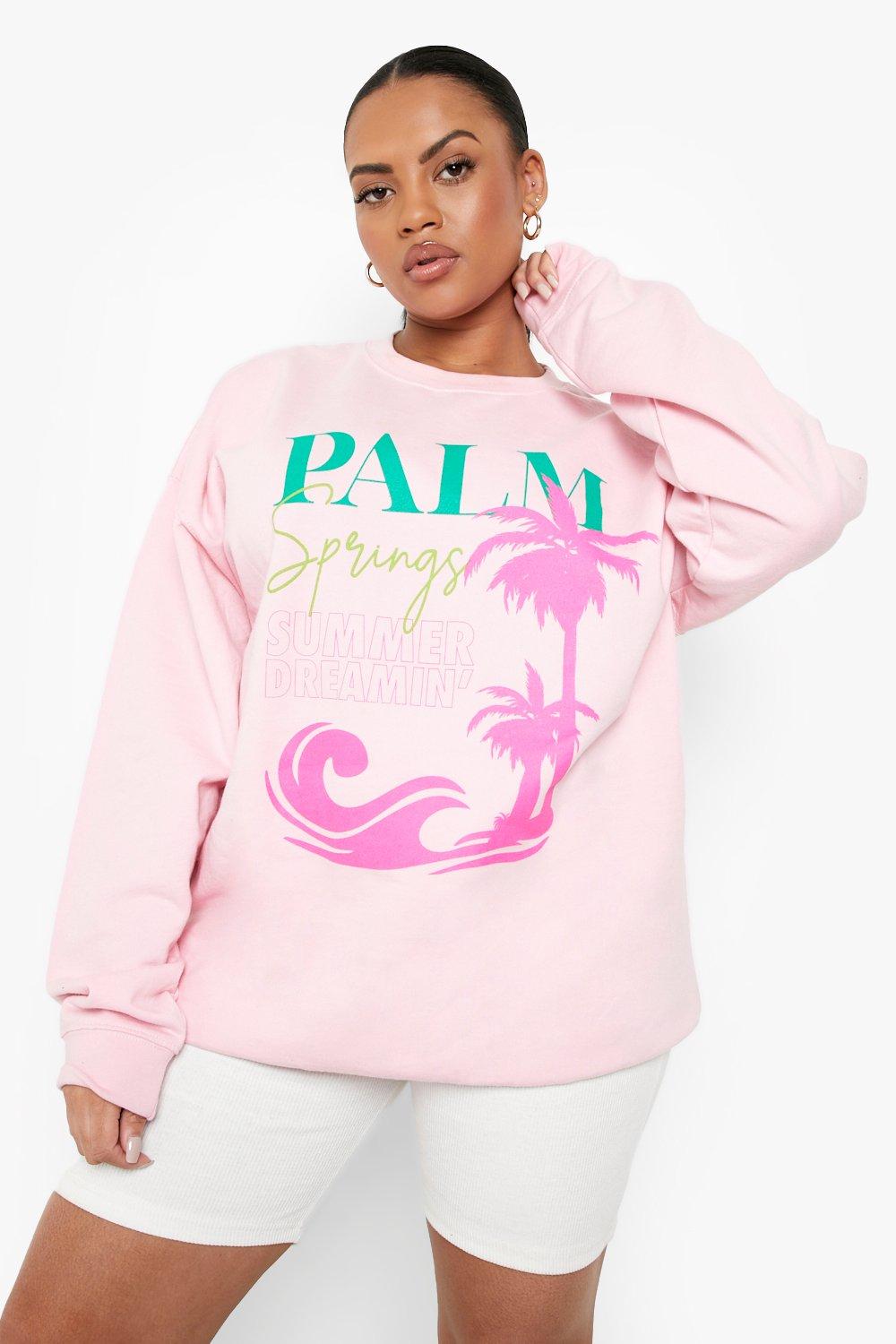 Grande Taille - Sweat À Imprimé Palm Springs - Rose - 44, Rose