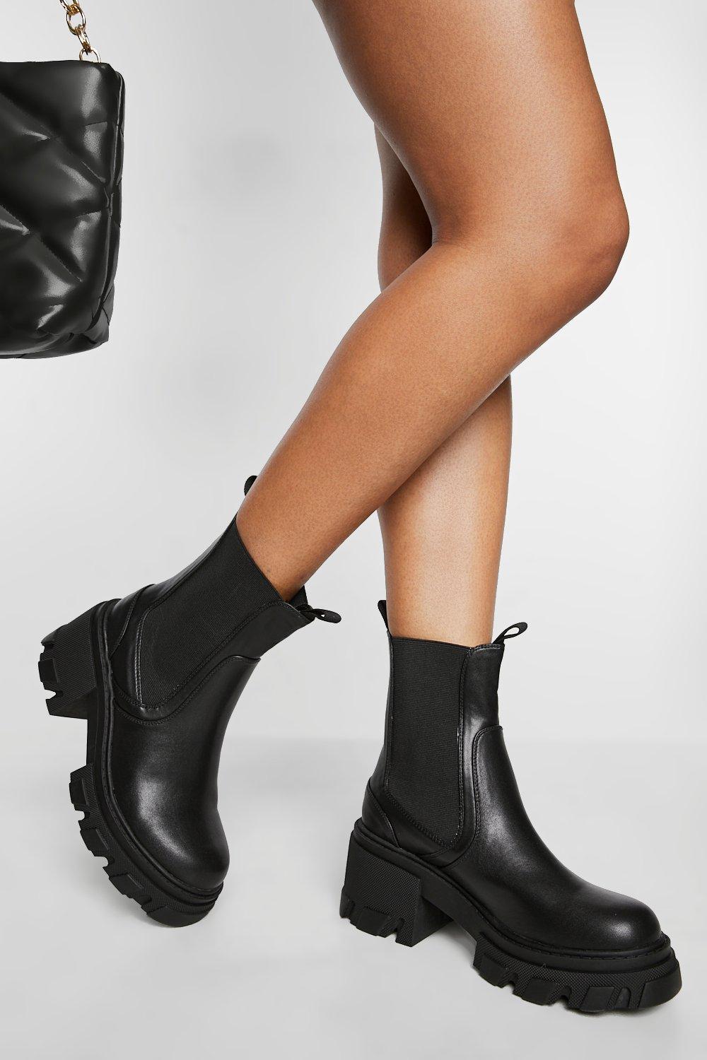 Womens Chunky Heeled Chelsea Boots - Black - 6, Black