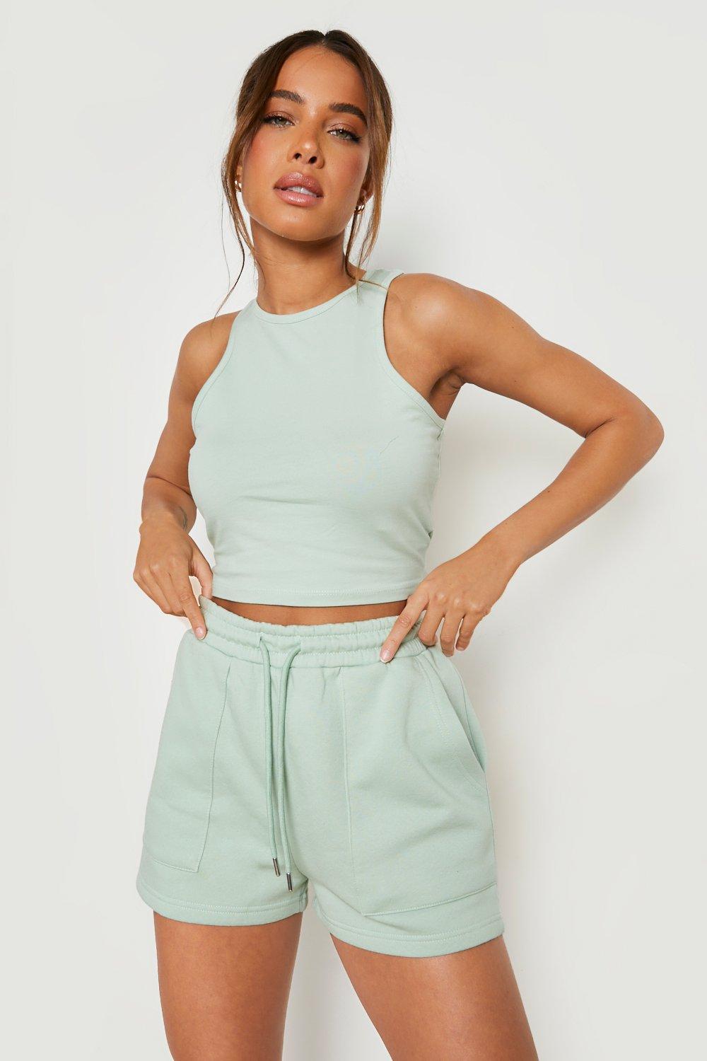 Ensemble Avec Crop Top A Dos Nageur Et Short - Vert Mastic -