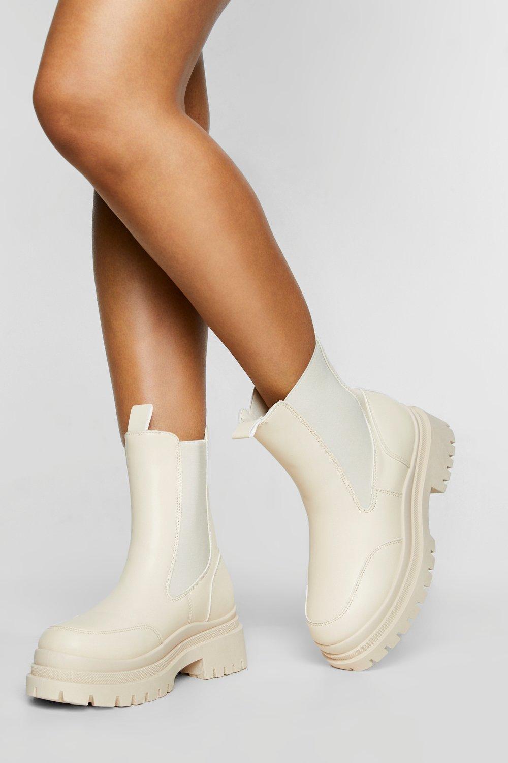 Womens Wide Fit Chunky Wave Sole Chelsea Boots - White - 5, White