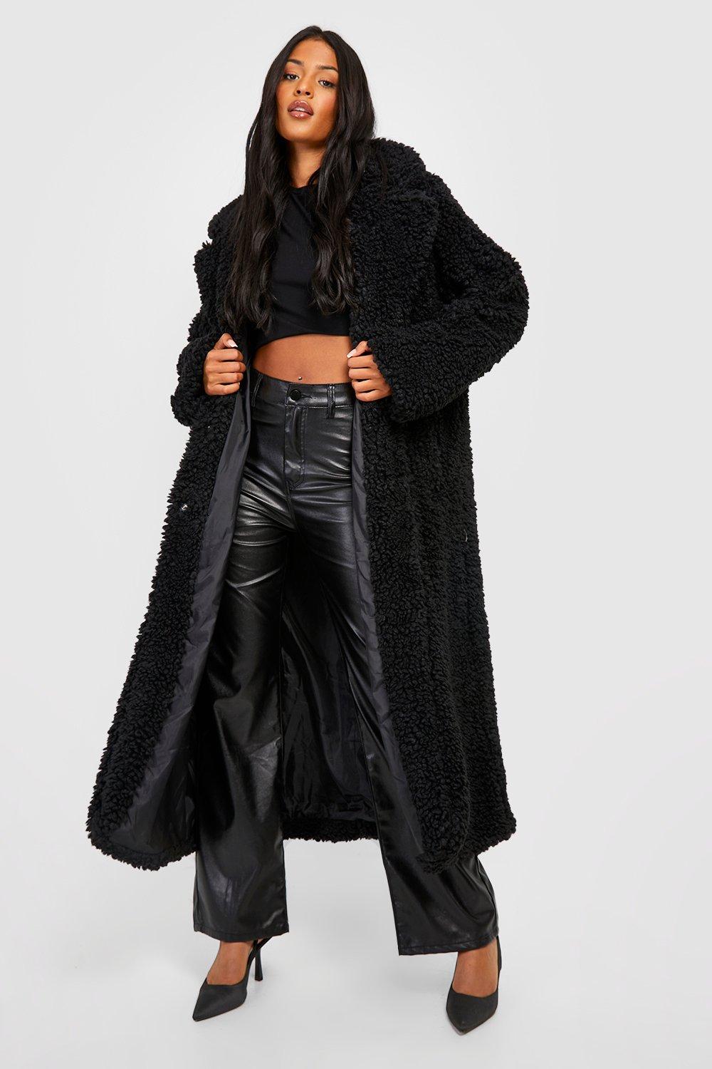 Womens Tall Oversized Teddy Coat - Black - 18, Black