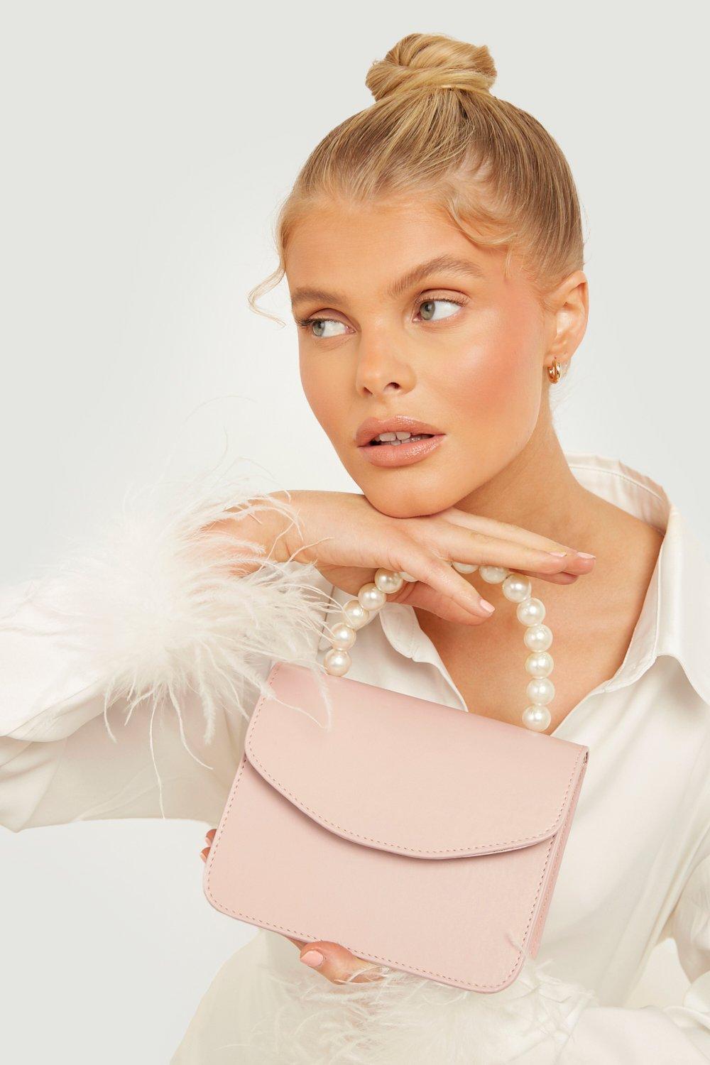 Image of Pochette con perle sul manico, Pink