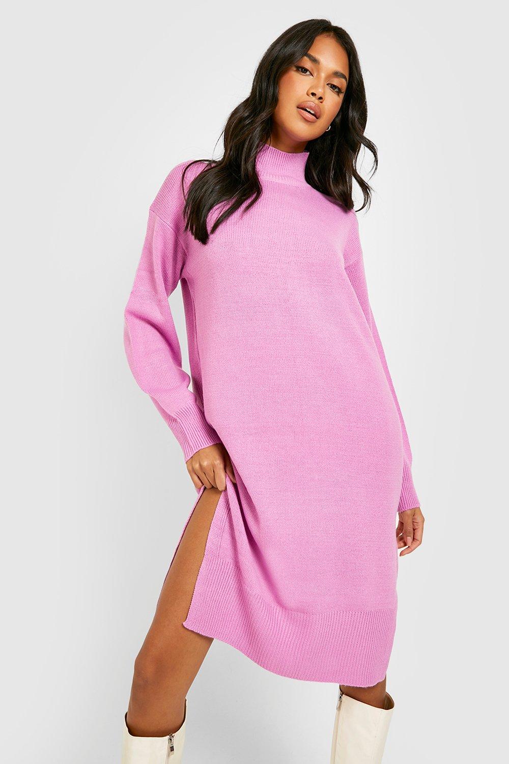 Image of Vestito in maglia a collo alto in colori accesi, Pink