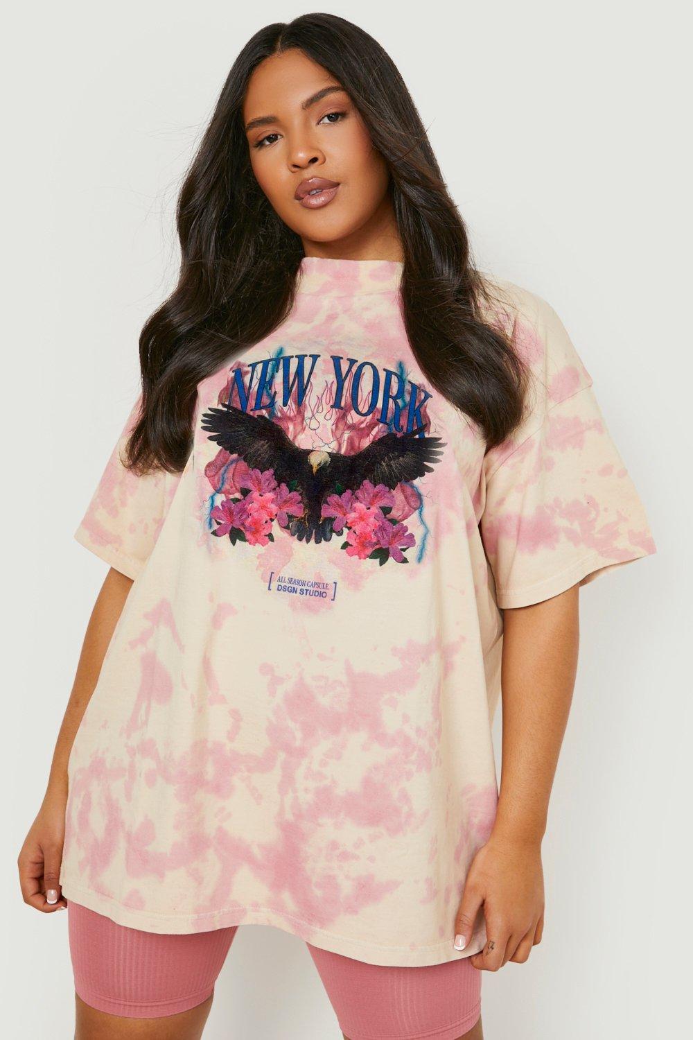 Image of T-shirt Plus Size oversize con grafica in fantasia tie dye, Pink