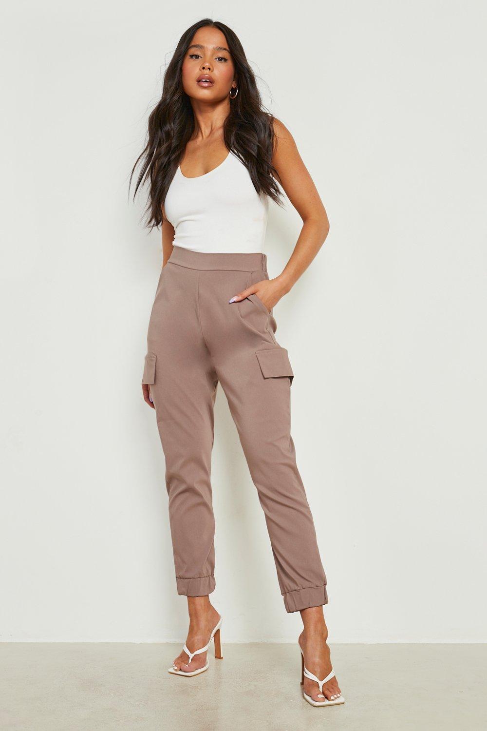 Womens Petite Tapered Cargo Trouser - Brown - 6, Brown