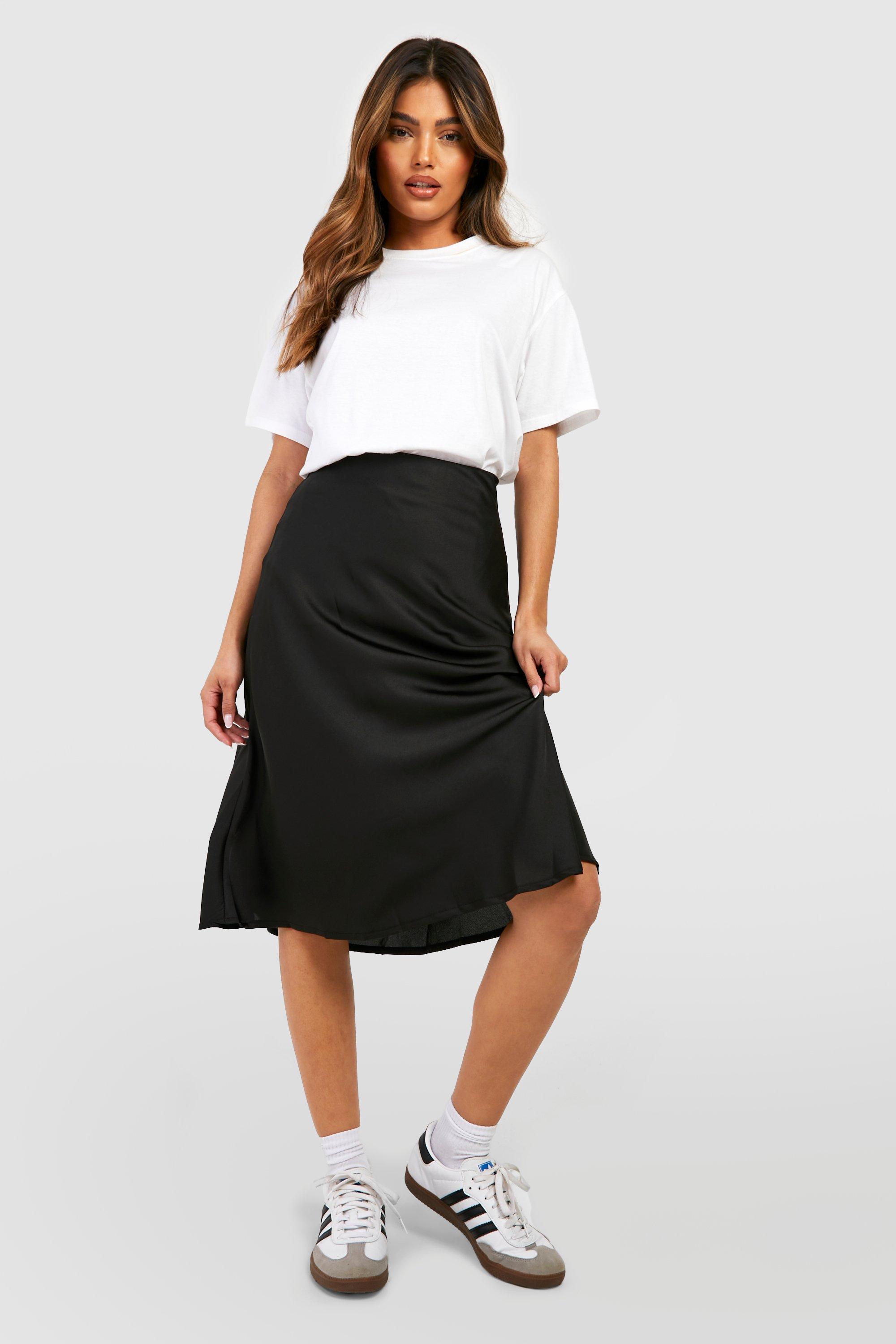 Womens Satin Bias Midi Slip Skirt - Black - 16, Black