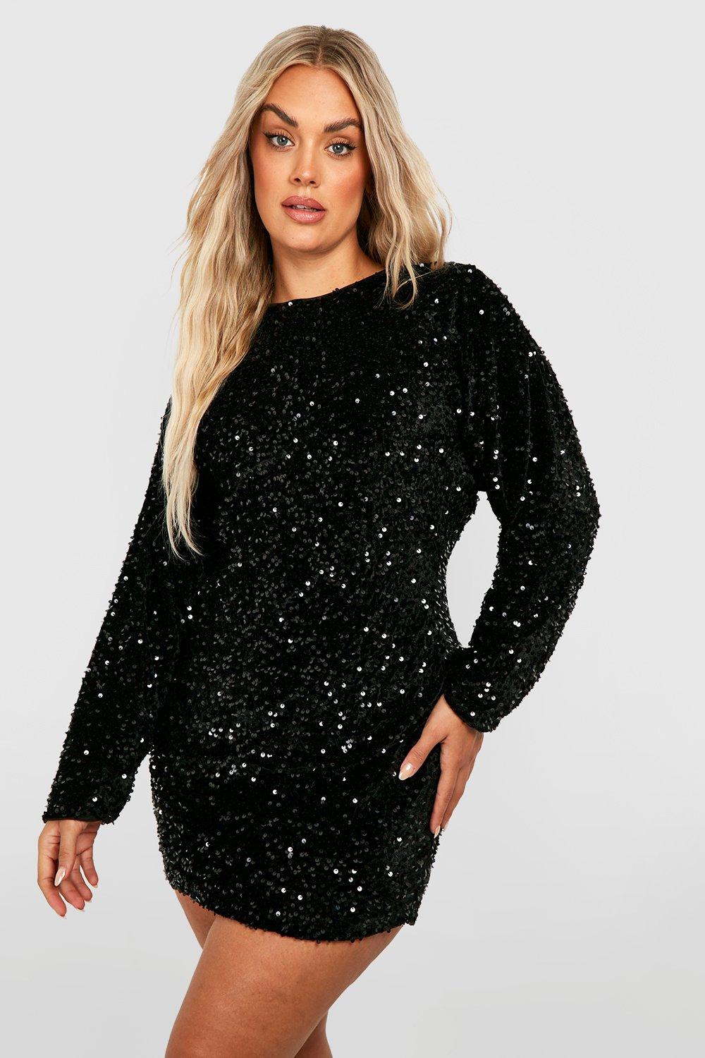 womens plus sequin batwing shift dress - black - 16, black