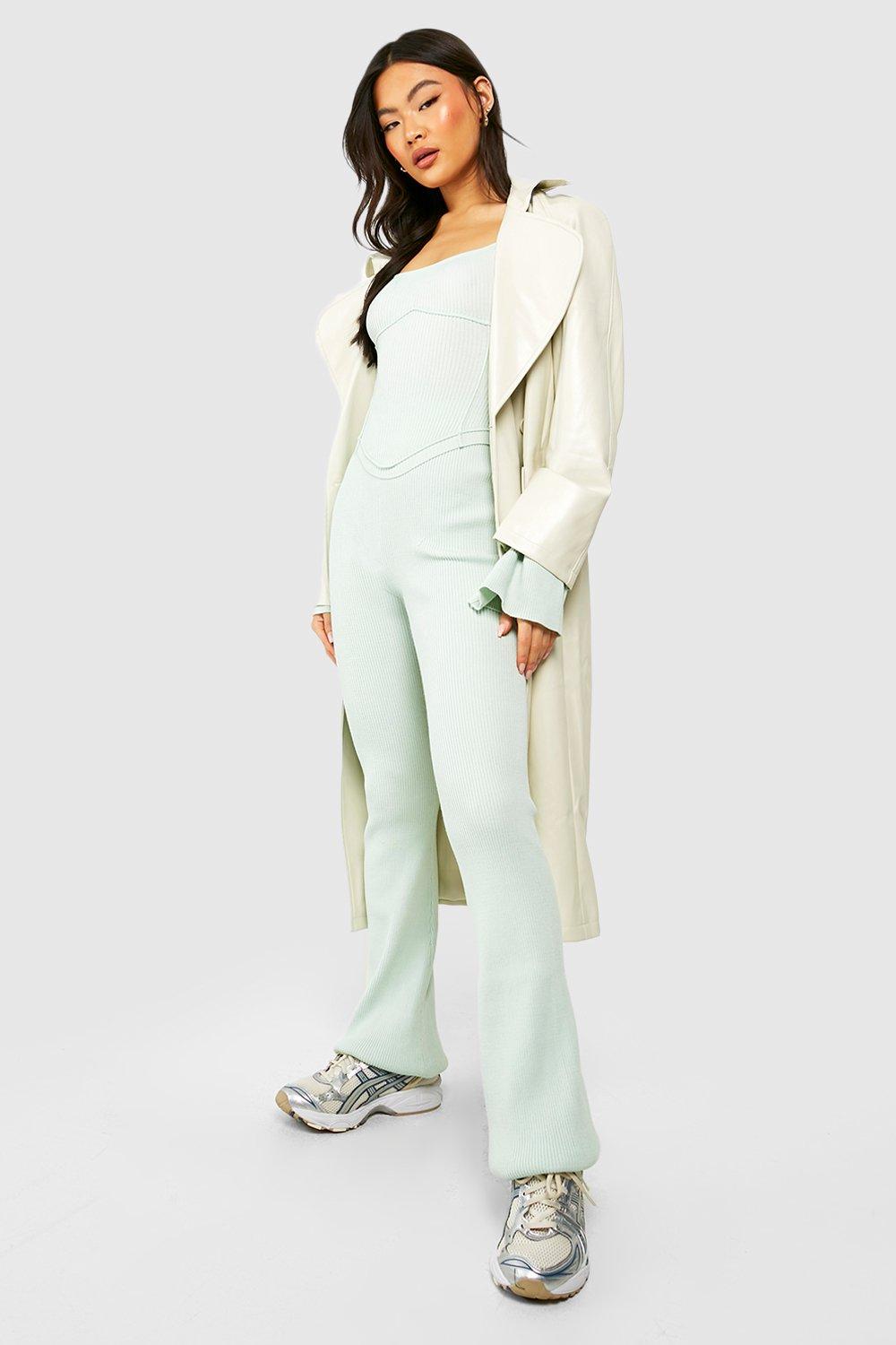 Womens Premium Rib Knit Corset Top And Leggings Set - Green - Xl, Green