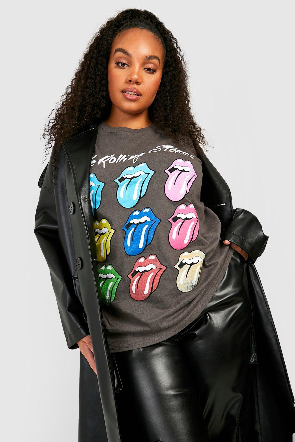 Image of T-shirt Plus Size ufficiale dei Rolling Stones in colori arcobaleno, Grigio