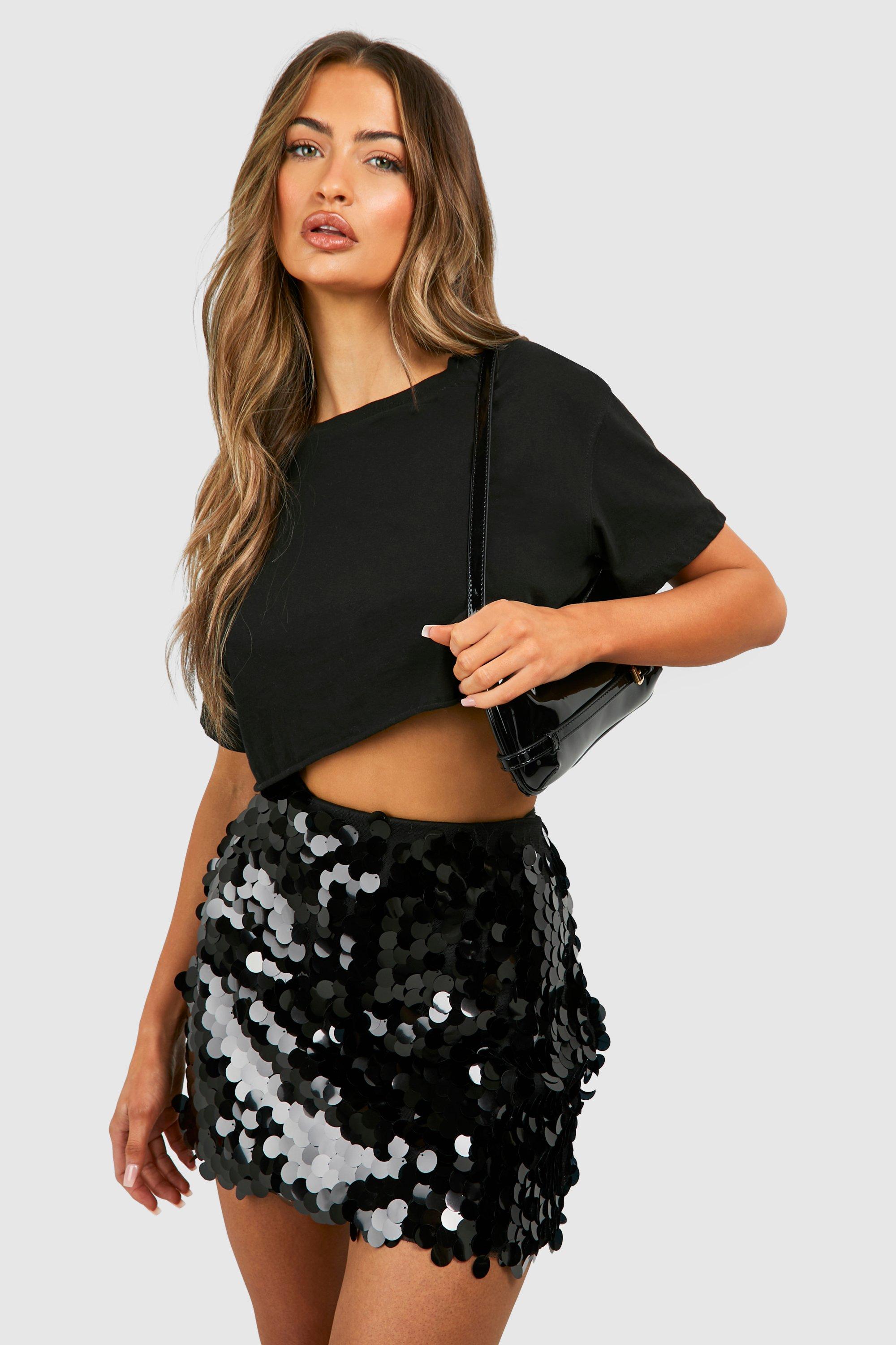 Boohoo Glitter Mini Rokje Met Pailletten, Black