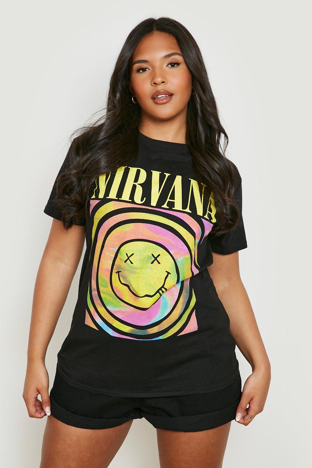 Image of T-shirt Plus Size dei Nirvana con Smiley Band, Nero