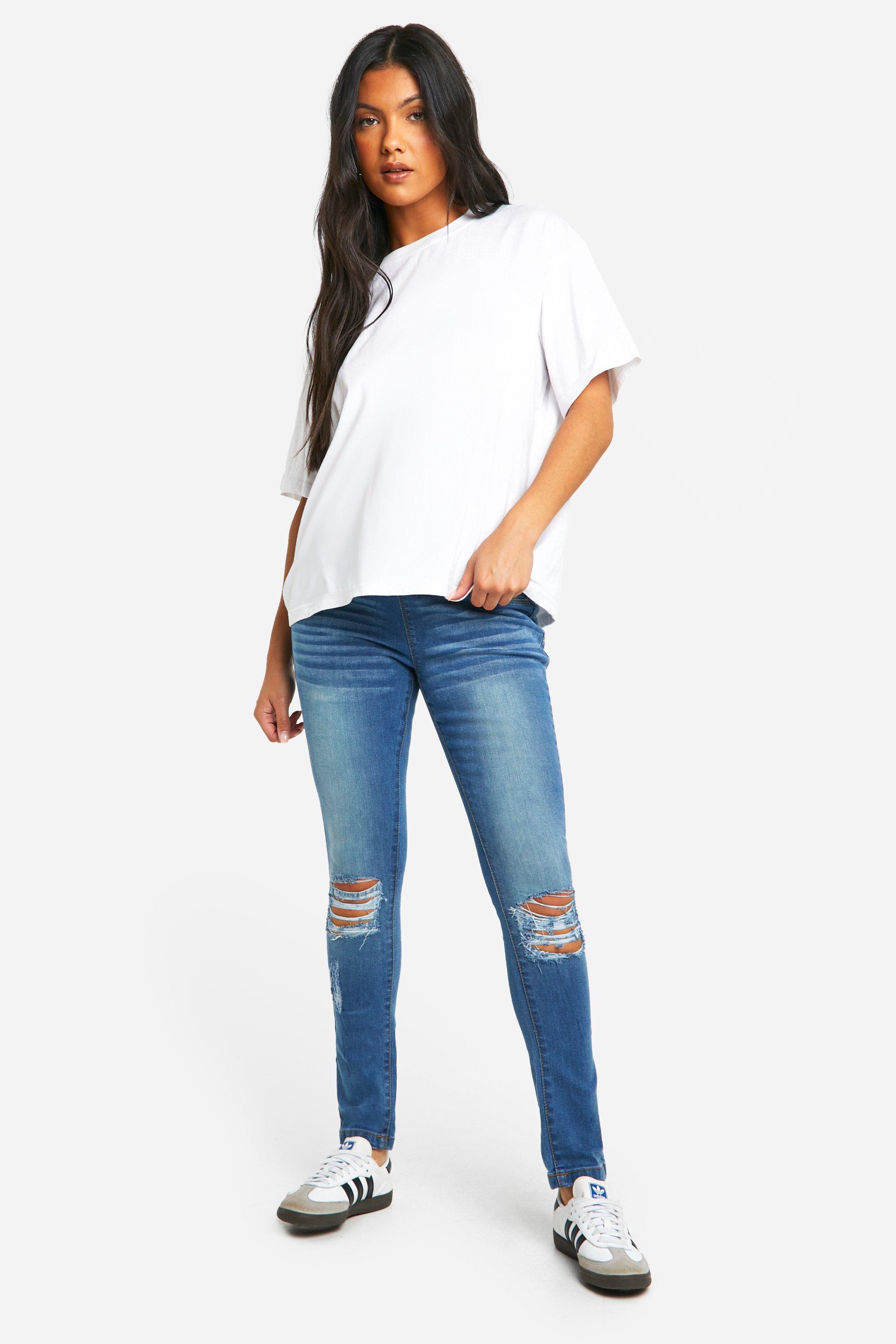 Boohoo Zwangerschap Versleten Skinny Jeans, Blue