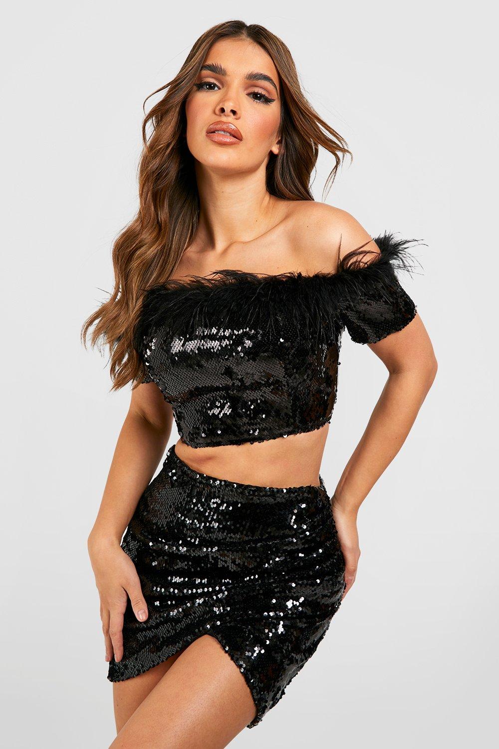 Boohoo Gedrappeerd Irriserende Glitter Mini Rokje Met Pailletten, Black