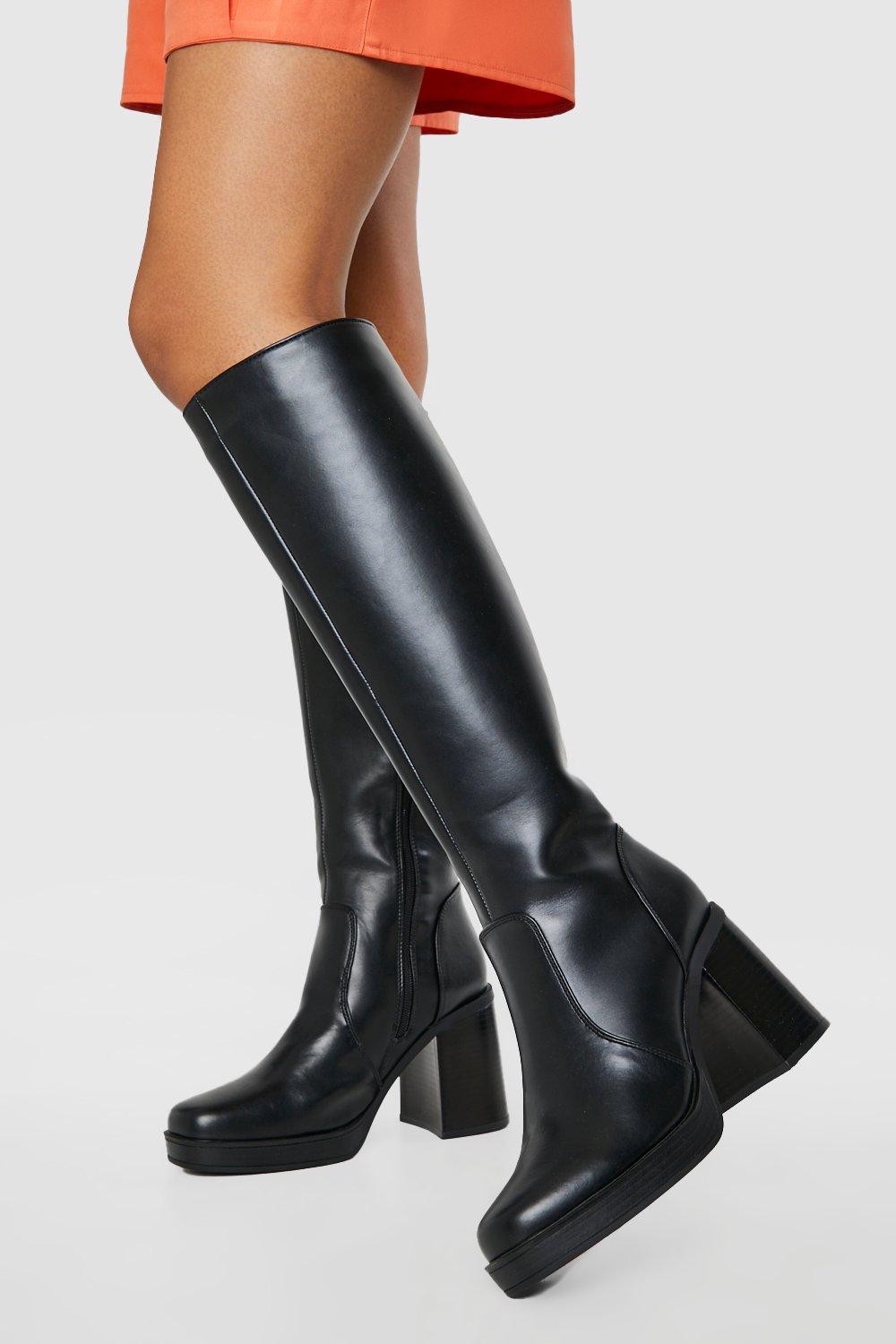Boohoo Knielaarzen Met Blokhak, Black