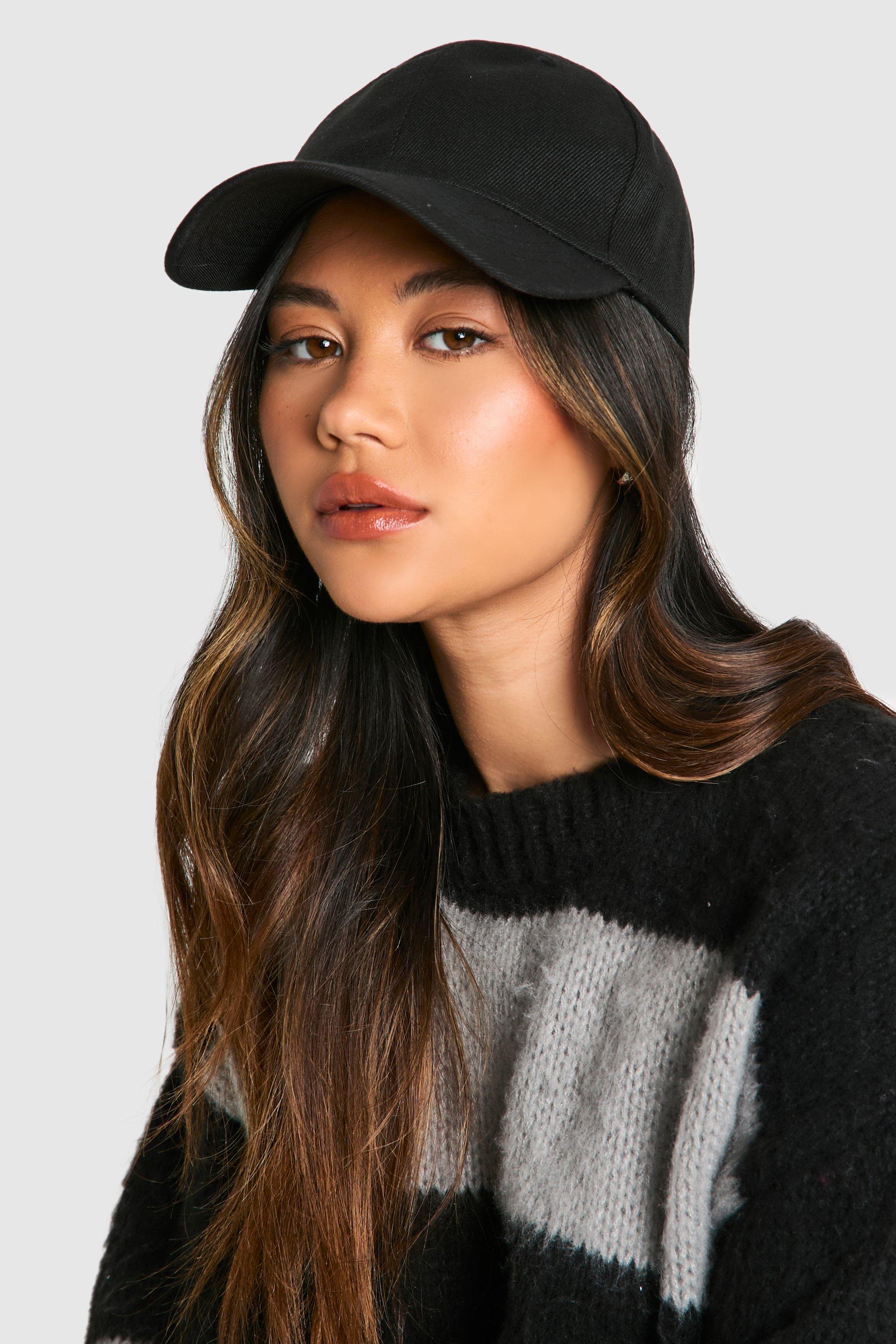 Womens Black Plain Baseball Cap - One Size, Black