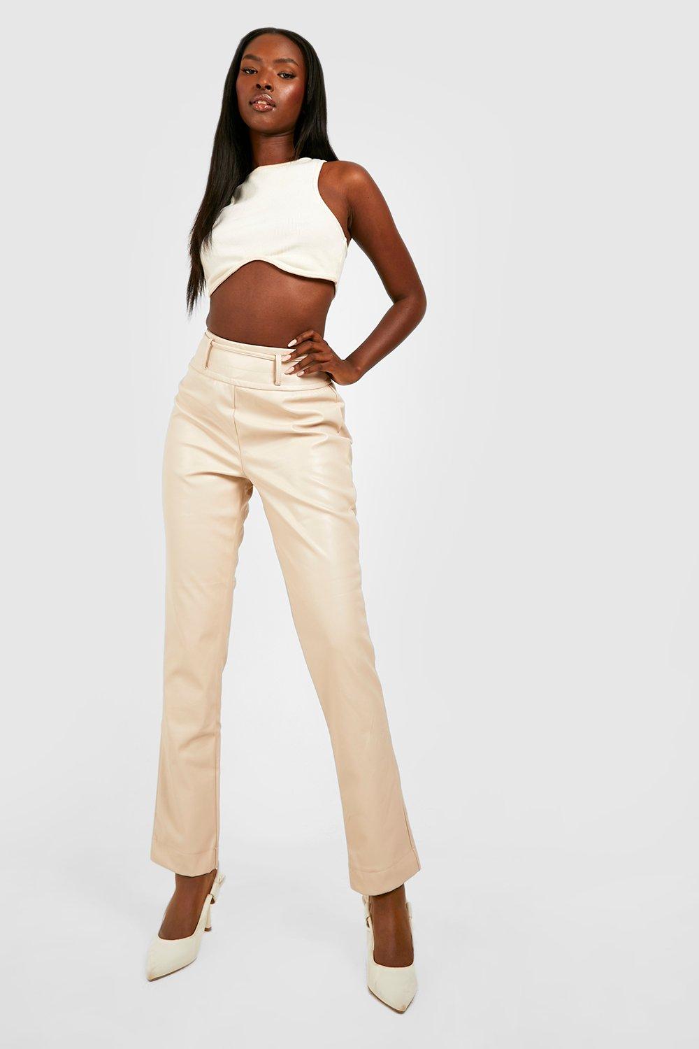 Boohoo Skinny Fit Pu Broek Met Ceintuur, Stone