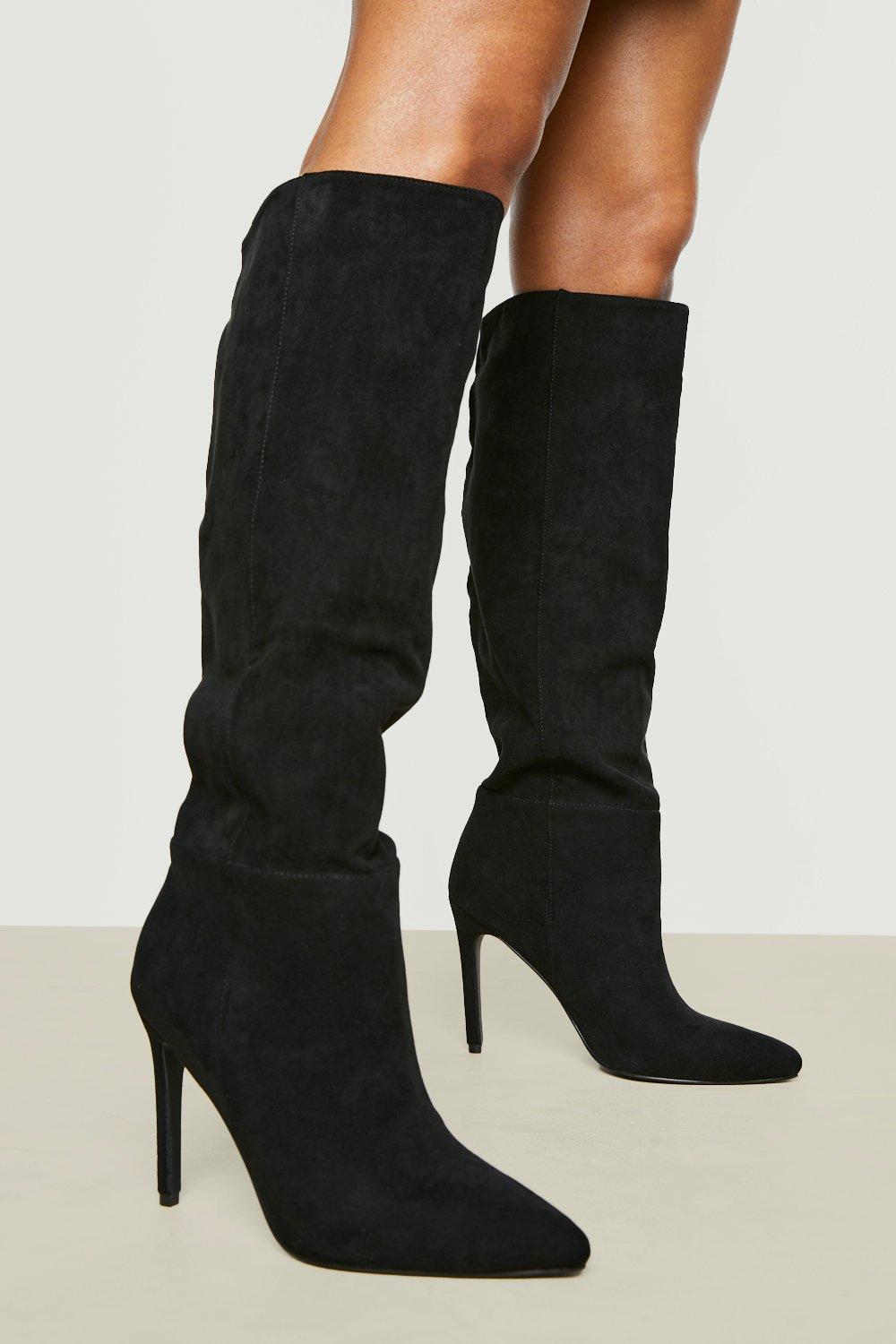 Womens Pointed Knee High Stiletto Heeled Boots - Black - 8, Black