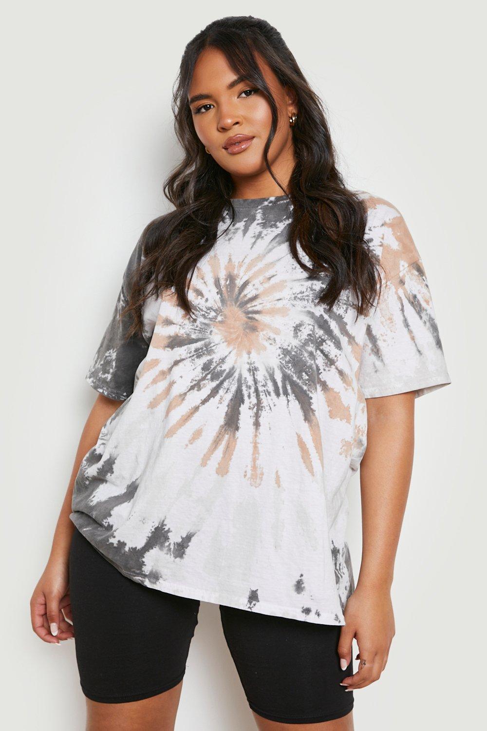Image of T-shirt Plus Size in fantasia tie dye con stampa, Brown