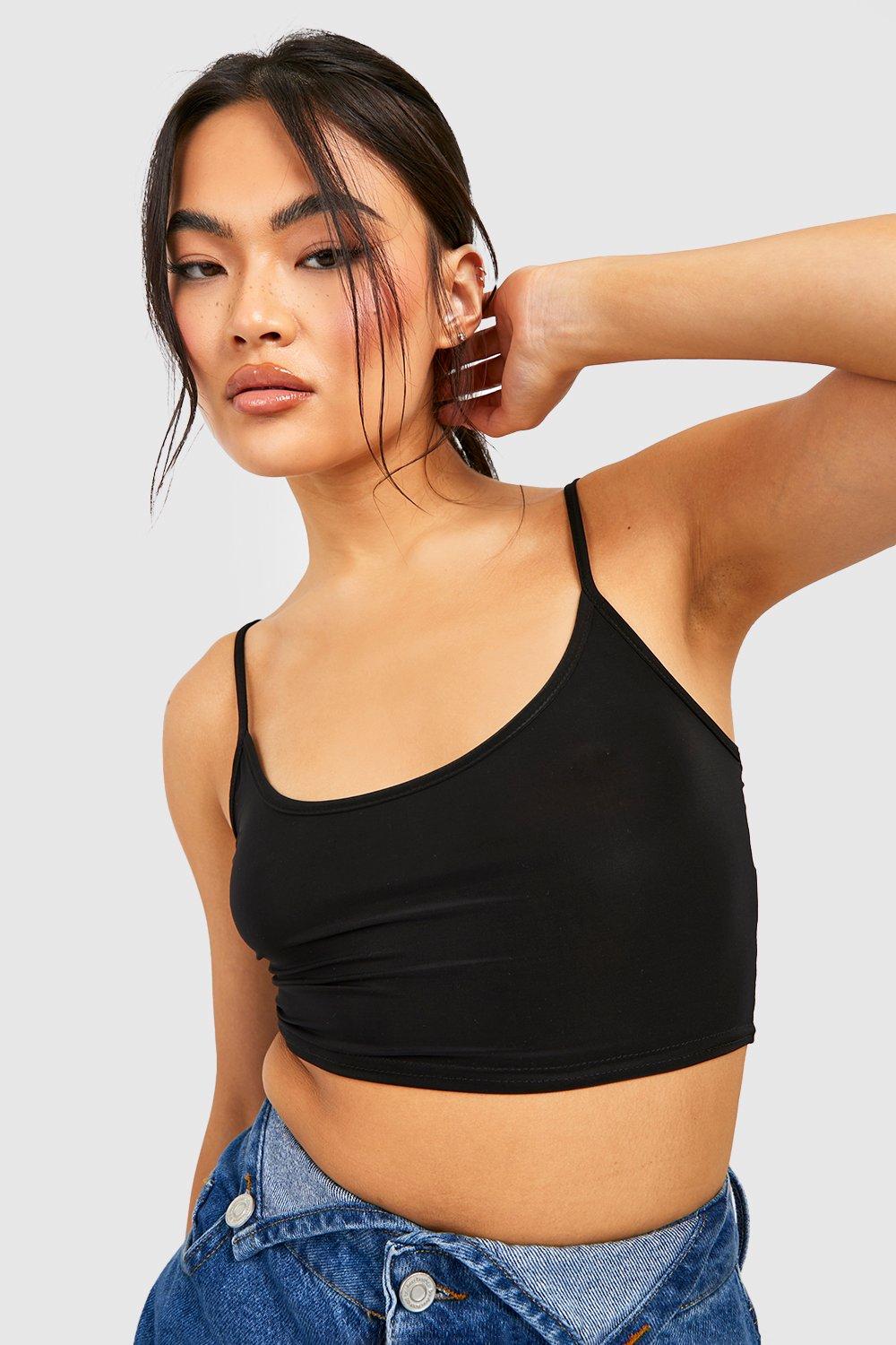 Boohoo Strakke Crop Top Met Bandjes, Black