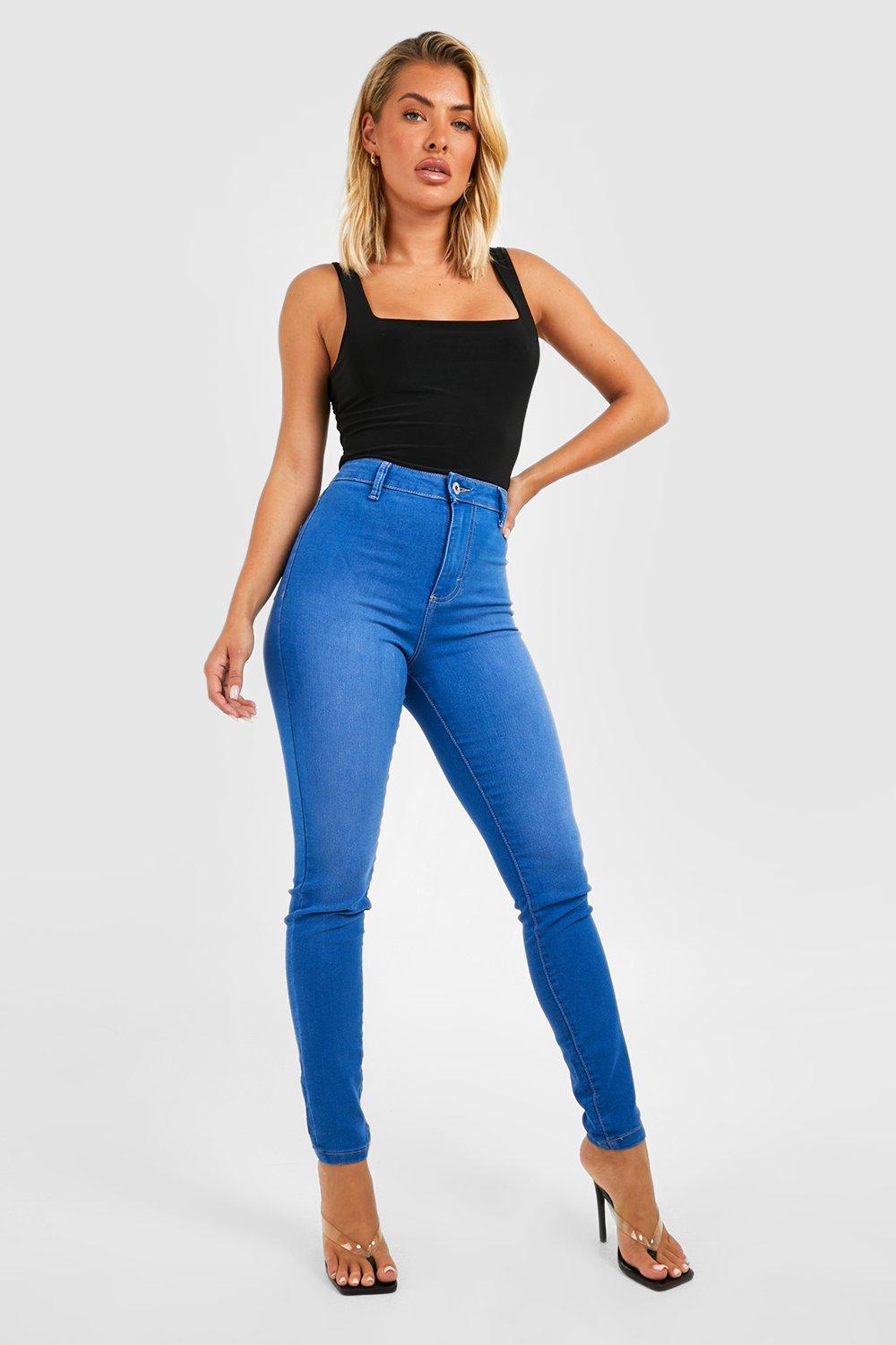 Boohoo High Waist Disco Jeans, Bright Blue
