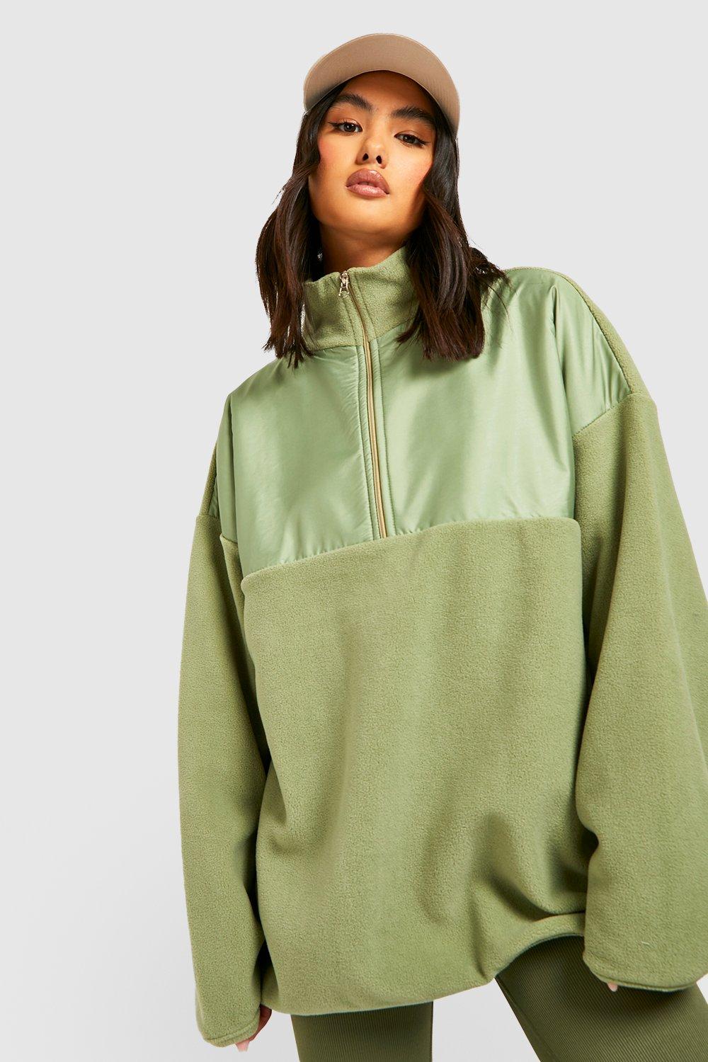 Image of Felpa in fleece polare con zip corta e misto nylon, Verde