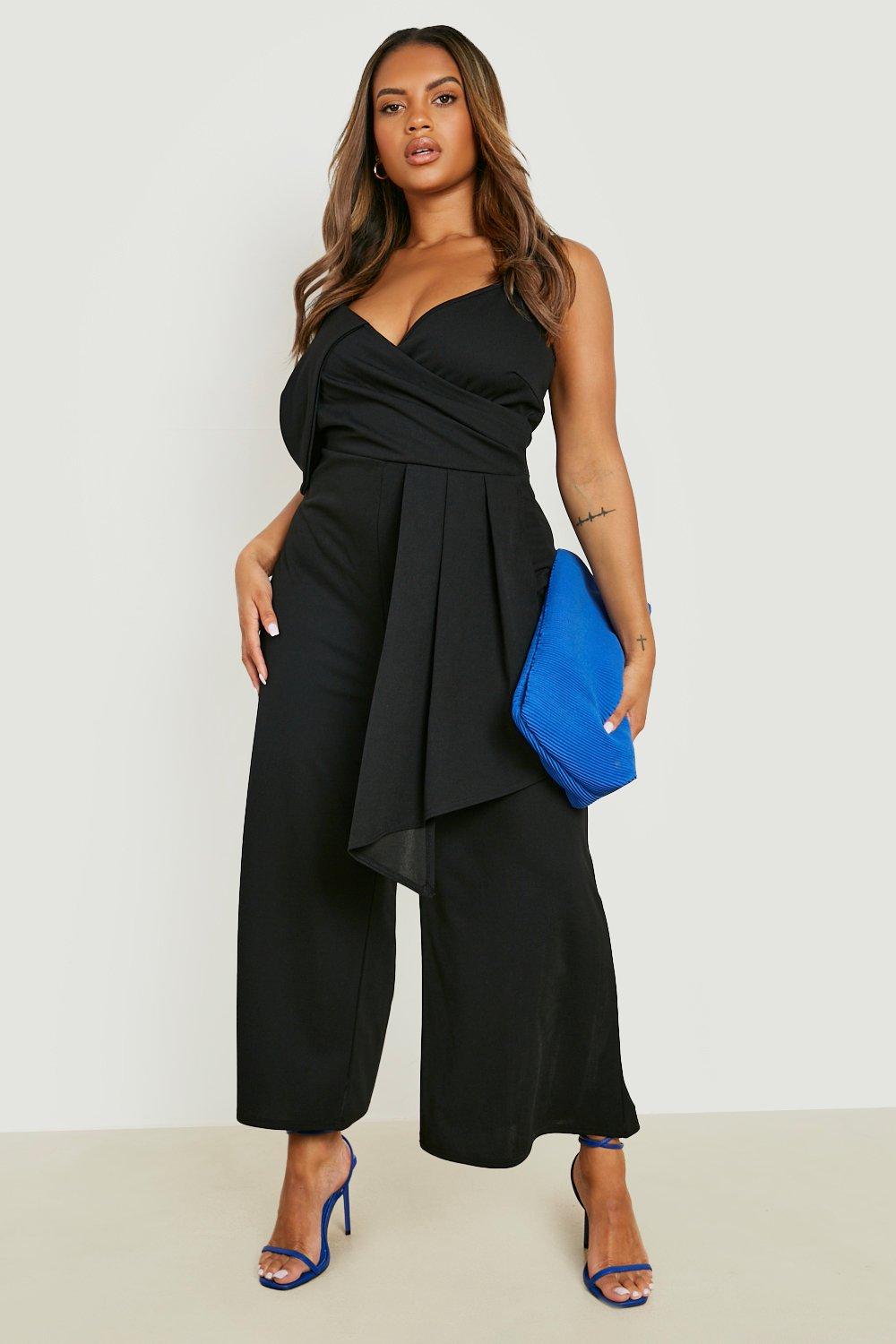 Womens Plus Scuba Asymmetric Jumpsuit - Black - 22, Black