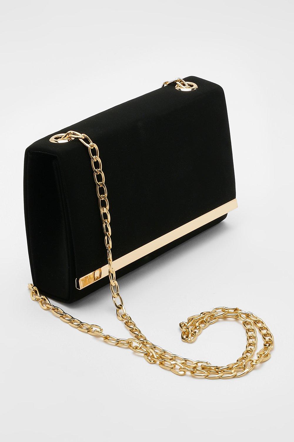 Womens Metal Trim Clutch Bag - Black - One Size, Black