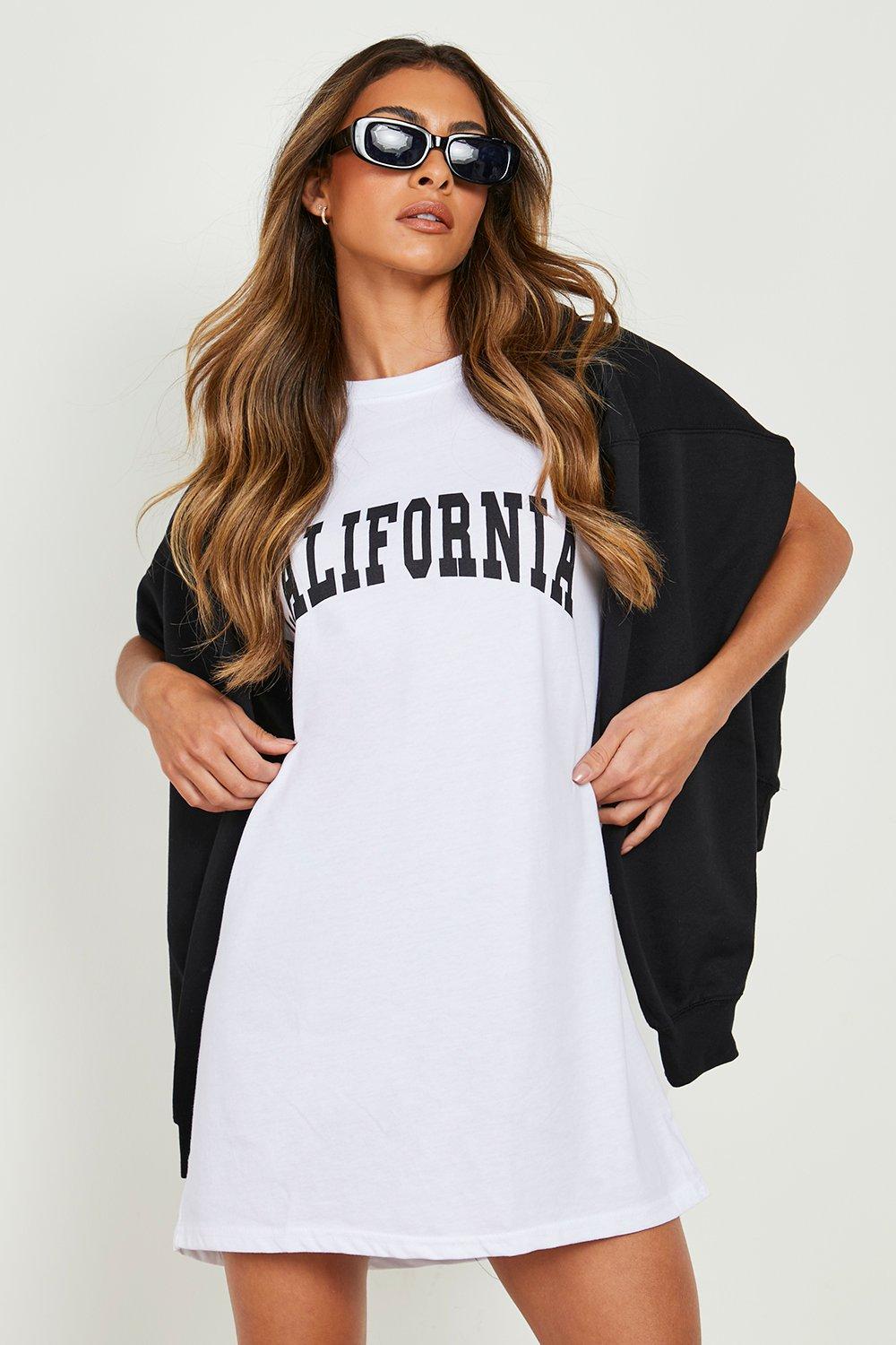 Image of Vestito T-shirt con scritta California, Bianco