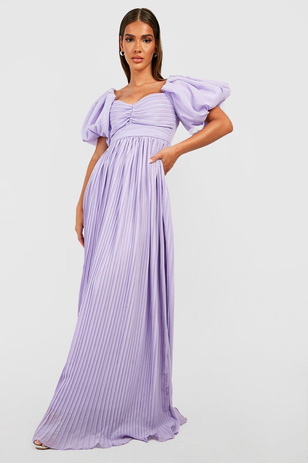 Victorian Ballgown, Evening Dress Womens Pleated Chiffon Puff Sleeve Maxi Dress - Purple - 10 $38.00 AT vintagedancer.com
