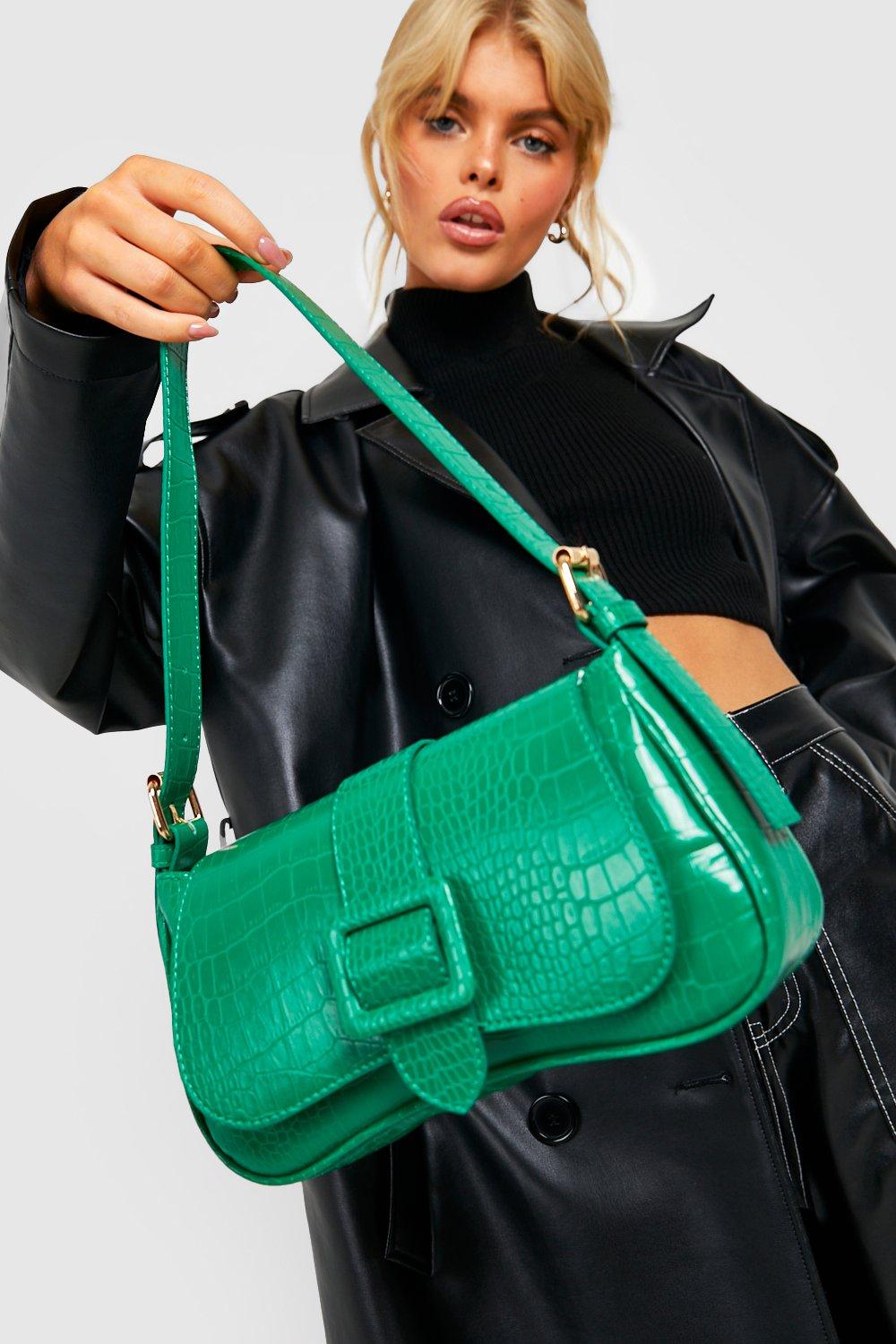 womens croc buckle shoulder bag - green - one size, green